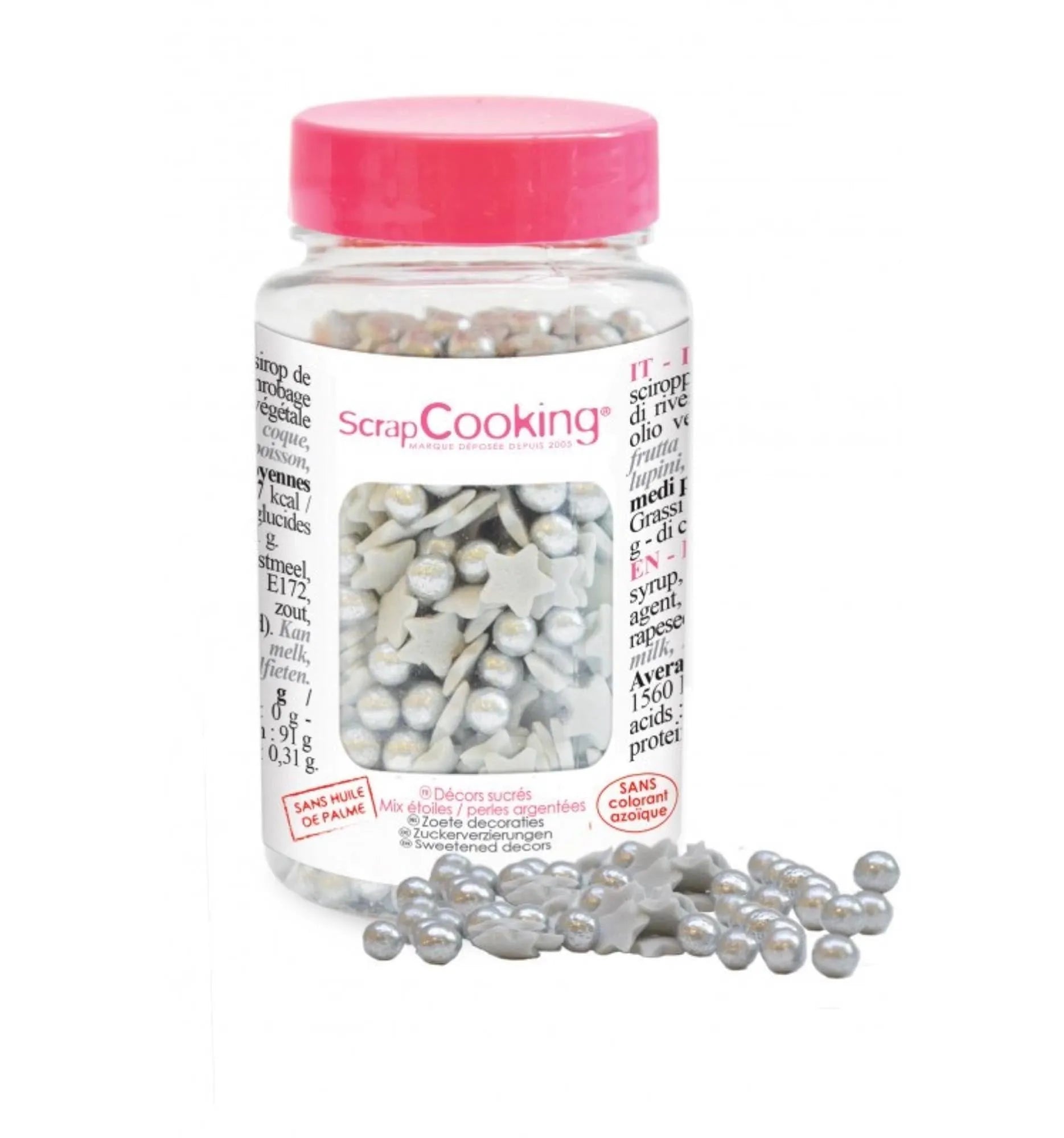 Deko Zucker Sterne und Perlen silber 55g