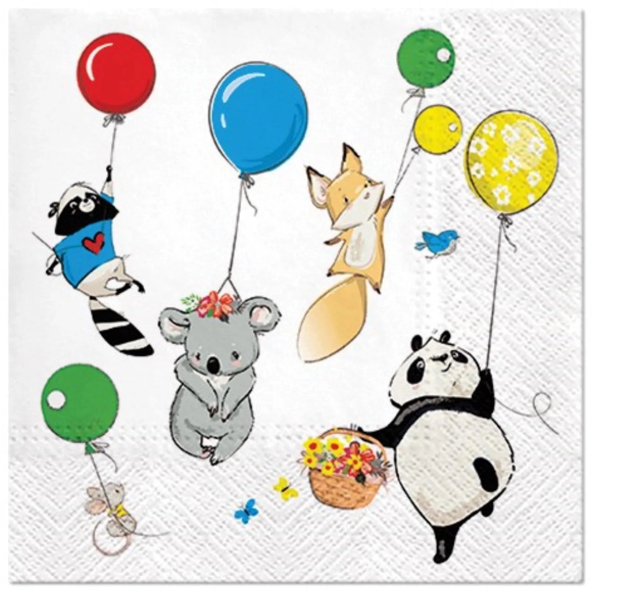 Servietten Lunch 20x Tiere m. Ballon, 33x33cm - KAQTU Design