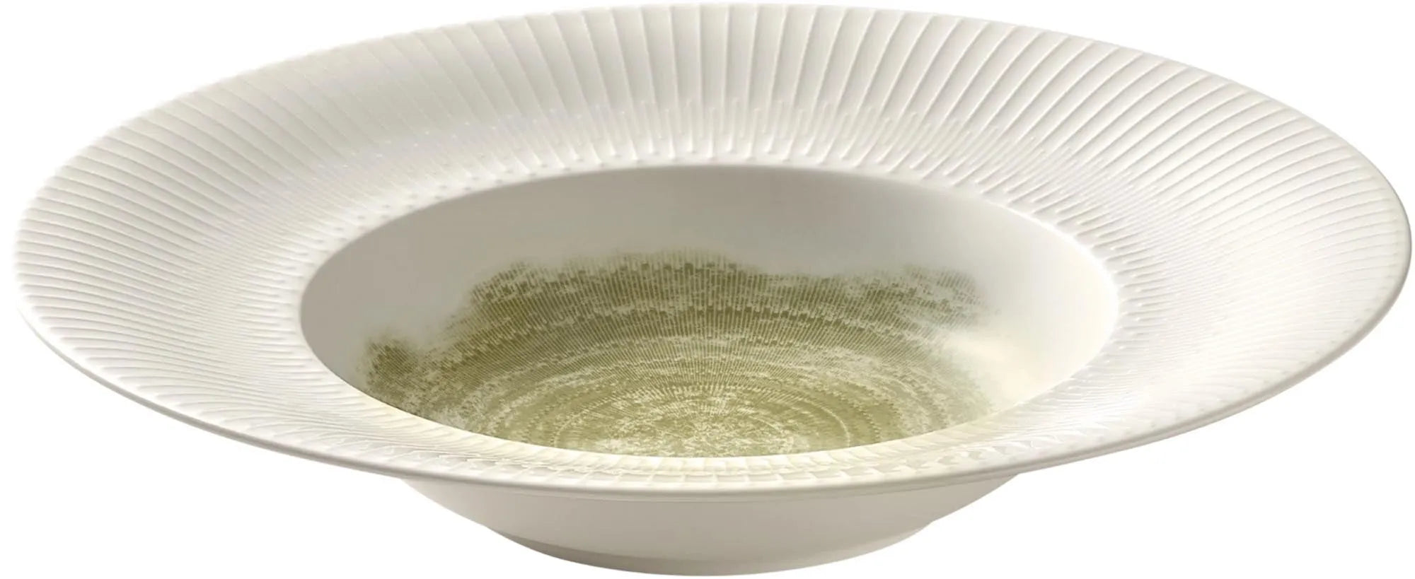 Eleganter 24cm Porzellanteller mit Reliefmuster, ideal für Suppen und Salate. Hochwertig, pflegeleicht, spülmaschinenfest.