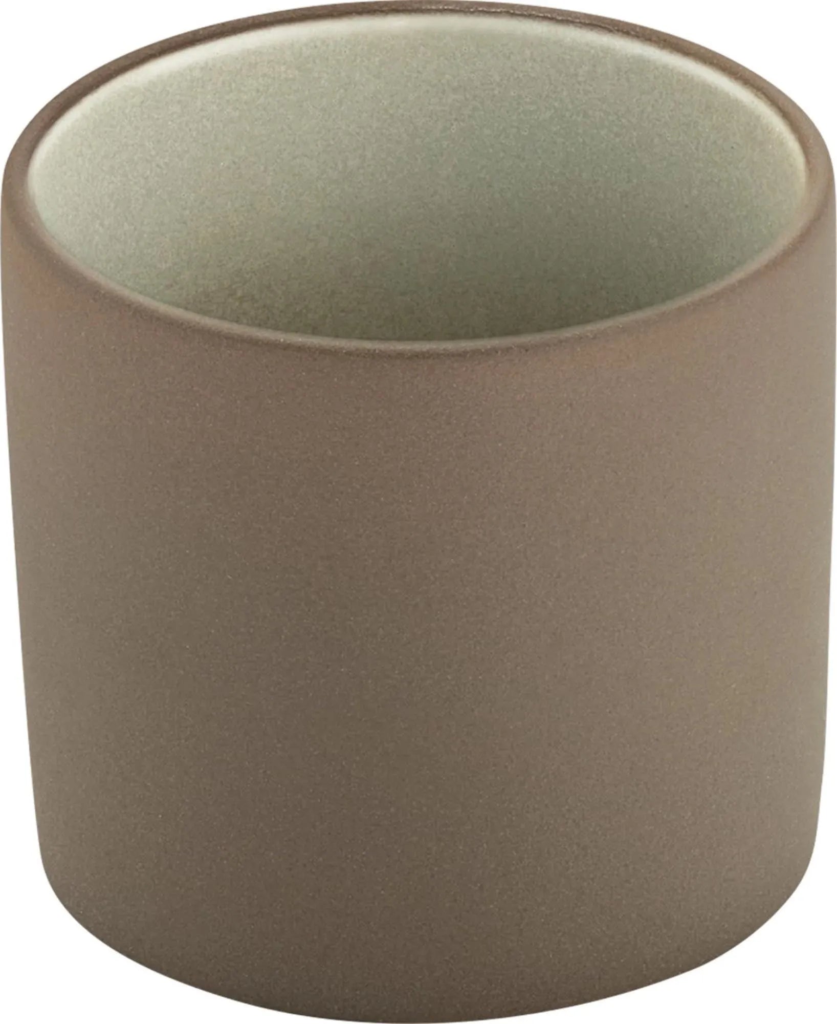 Elegante 2in1 Tasse von Schönwald in beige-grau, 0,2l, H6,9cm. Robustes Steinzeug, ideal für Kaffee & Tee. Stilvoll & funktional.