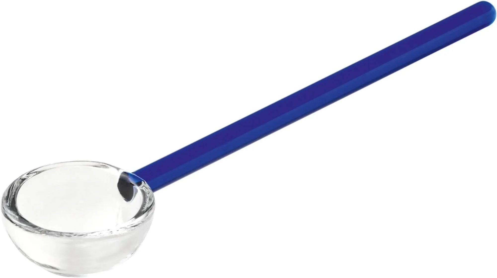 Elegante 14cm Glaslöffel von Schönwald mit blauem Griff, ideal für Desserts und Suppen, stilvoll und spülmaschinenfest.