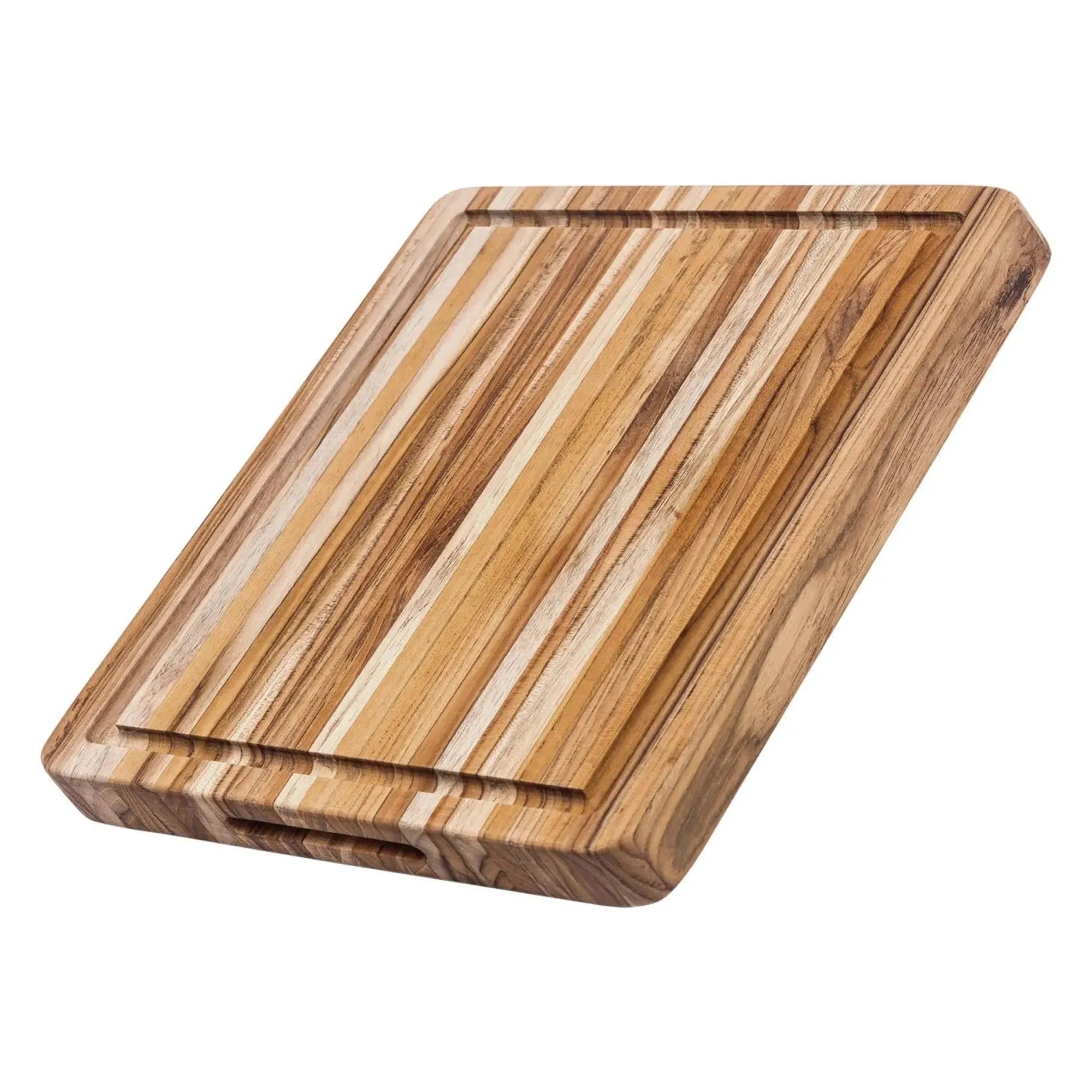 Elegantes Teak Schneidebrett (40,5x30,5x3,8 cm) mit Saftrille, ideal für Küche und Servieren. Robust, wasserabweisend, stilvoll.