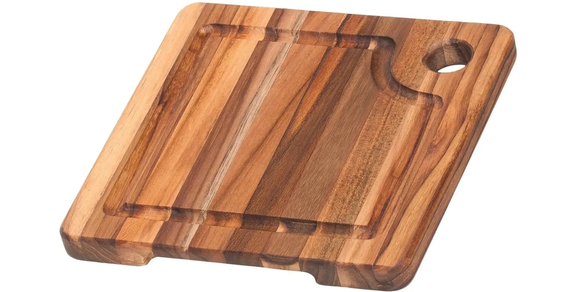 Kompaktes Teakbrett (20x20x1,9 cm) von Teak Haus: robust, langlebig, feuchtigkeitsresistent, ideal zum Schneiden & Servieren.