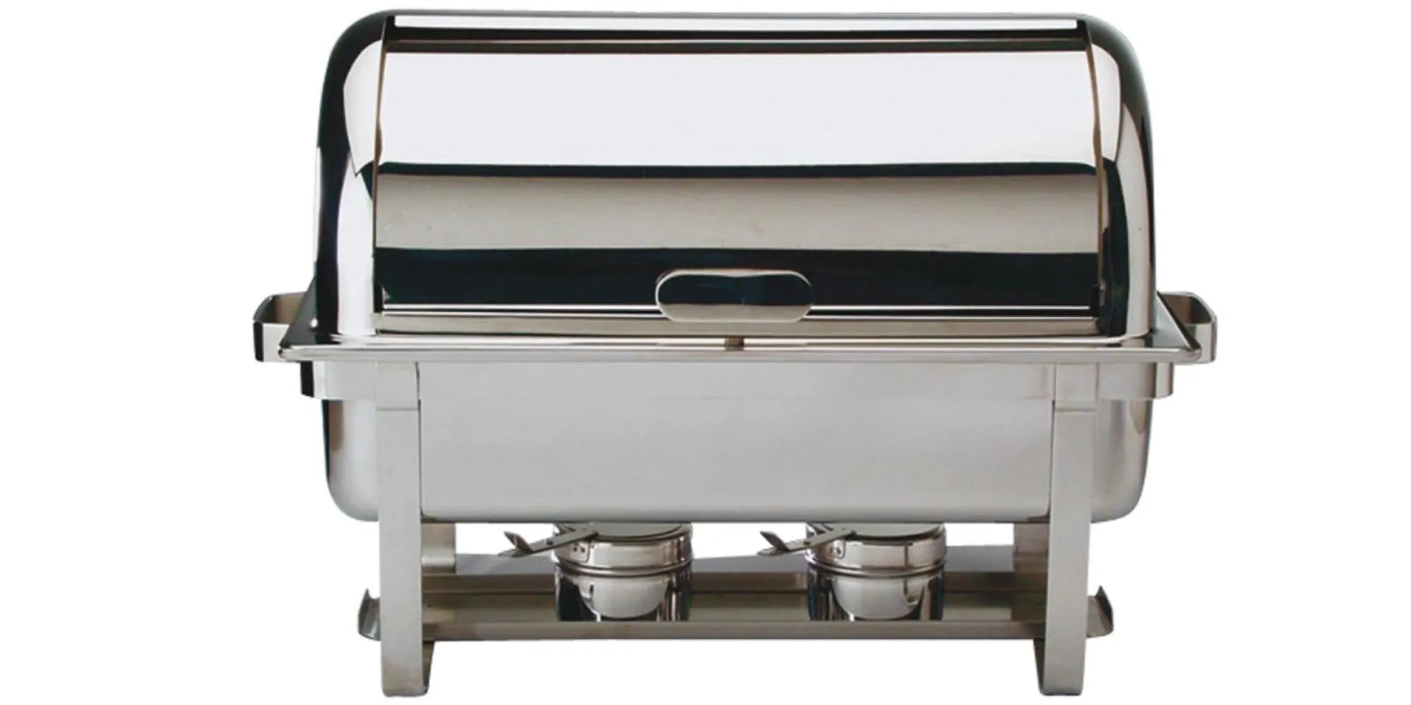 Eleganter Rolltop Chafing Dish Maestro aus Edelstahl, 64x34cm, H46cm, ideal für Buffets, Hochzeiten und Events. Praktisch und stilvoll.