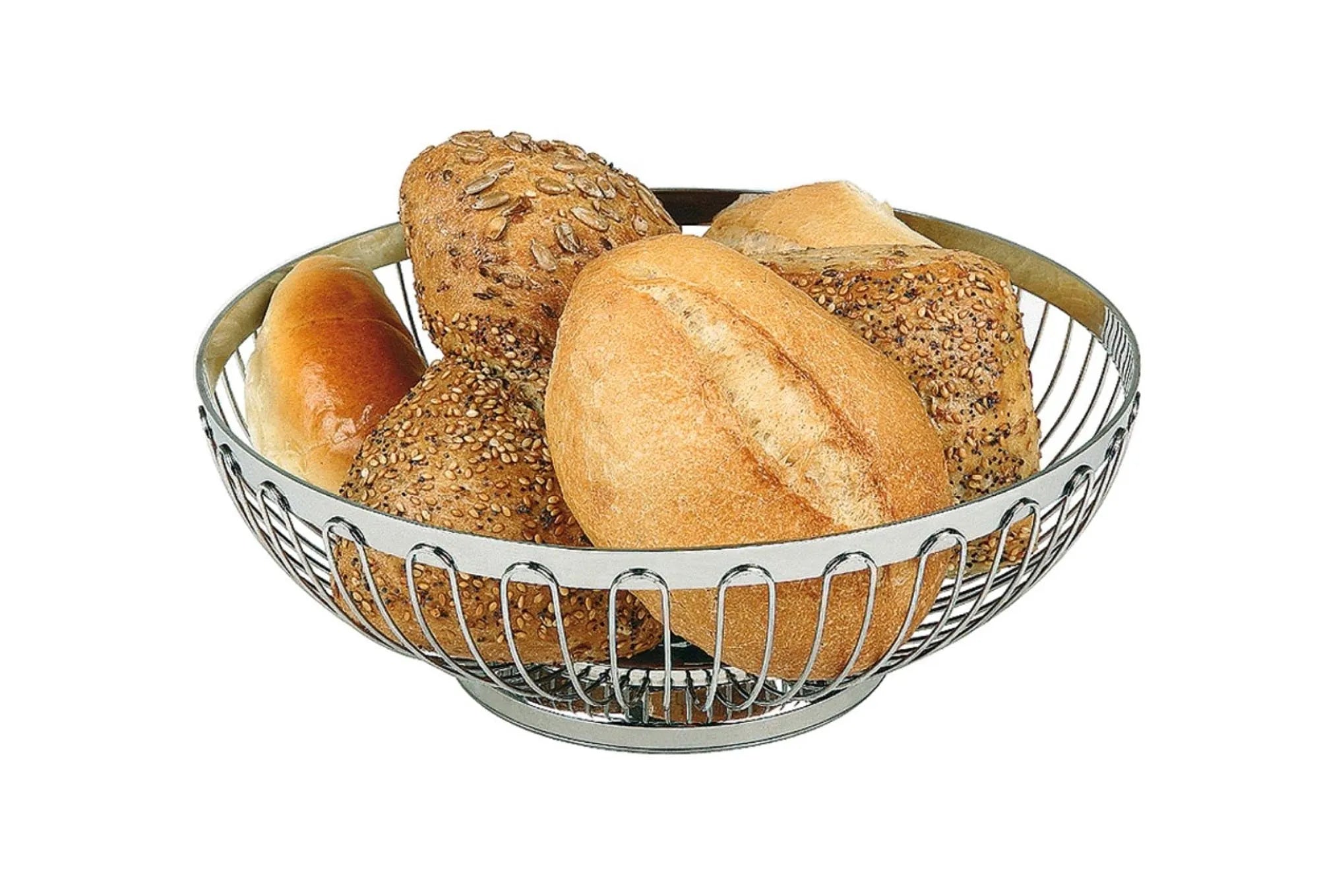 Runder Tischkorb aus 18/8 Edelstahl, Ø 17 cm, von Buffet&Display. Elegant, langlebig, ideal für Brot und Snacks.