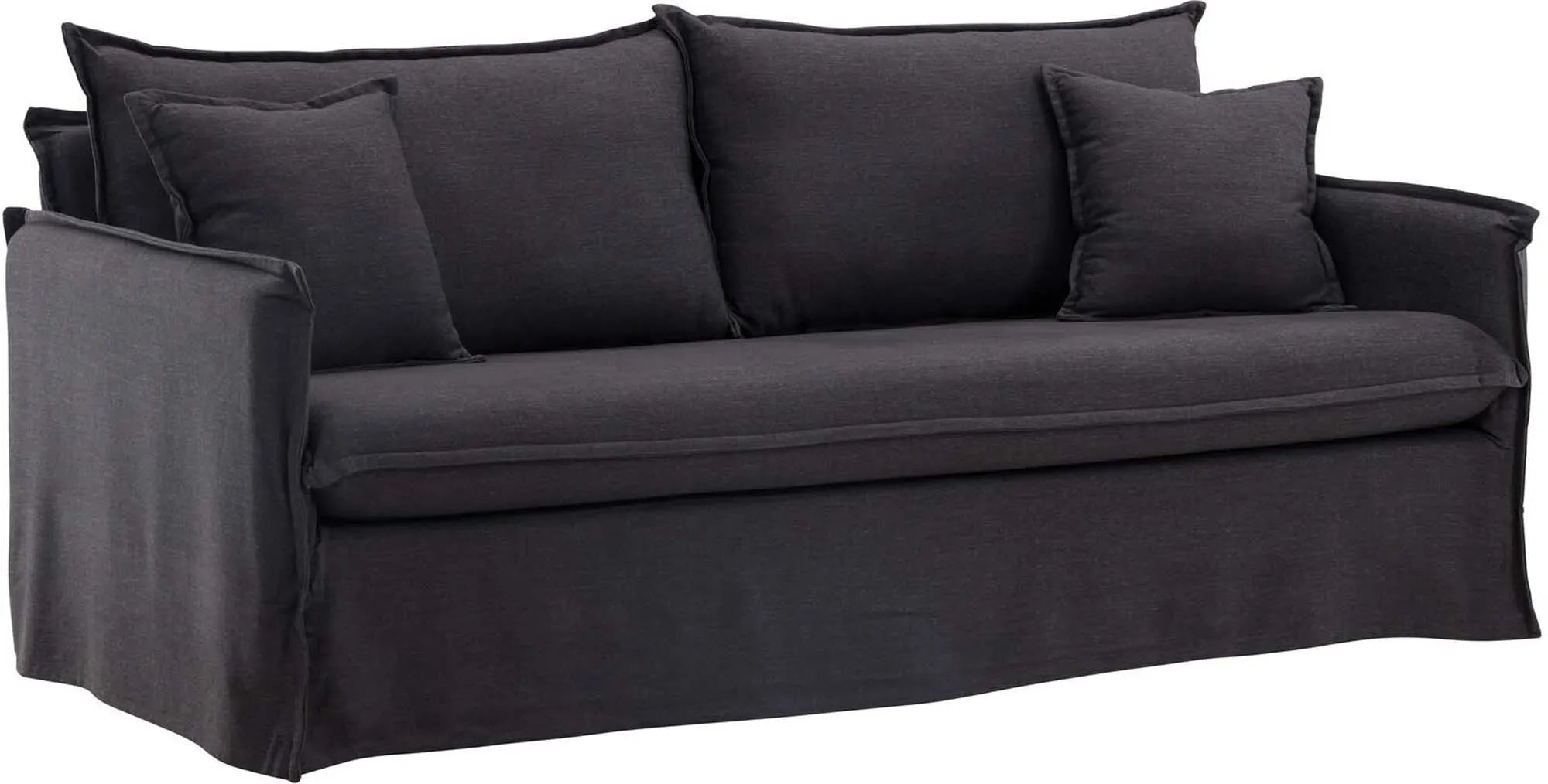 Elegantes Nova 3-Sitzer-Sofa von Venture Home: Schwarzer Leinenbezug, hoher Komfort, pflegeleicht, ideal für modernen Stil.