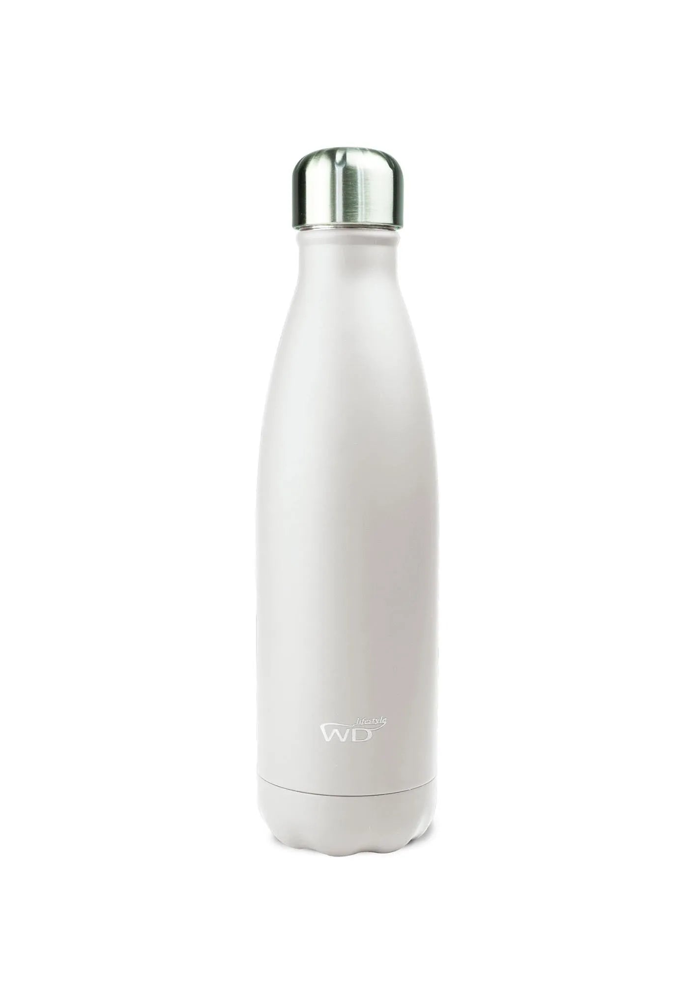 Elegante, doppelwandige 500ml Isolierflasche von Easy Life in hellgrau. Hält Getränke 12h heiß, 24h kalt. Rostfreier Edelstahl.