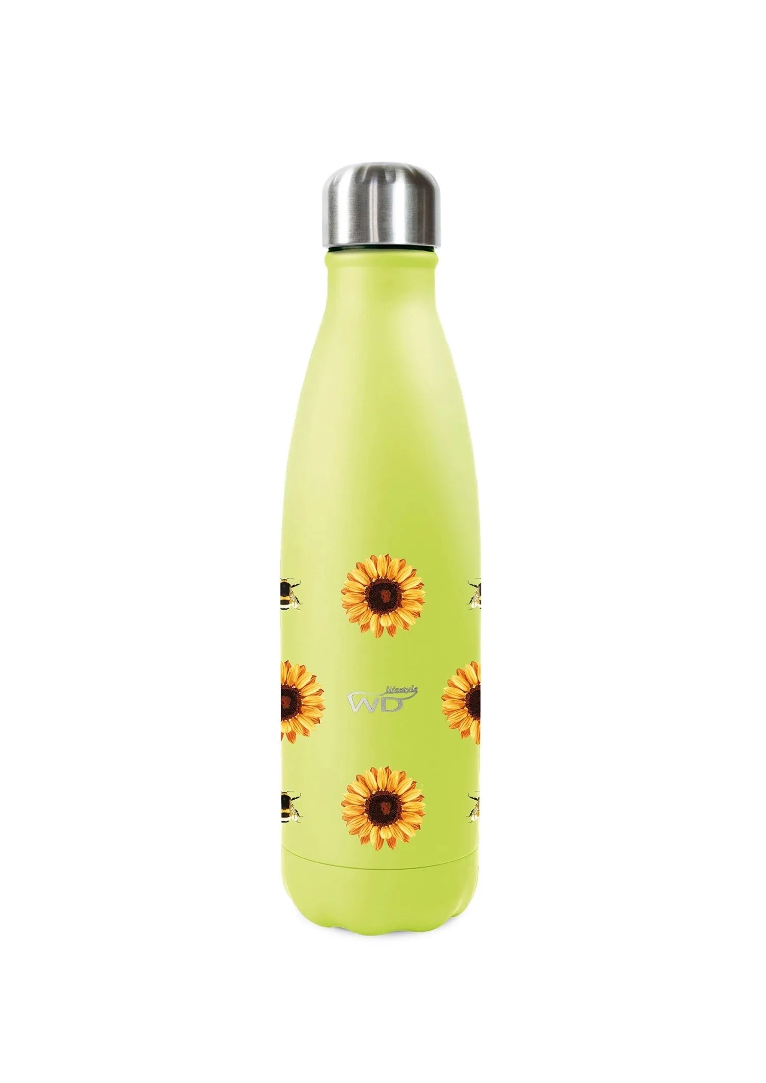 Stilvolle 500ml Isolierflasche mit Sonnenblumen-Design, doppelwandig, aus BPA-freiem Edelstahl, ideal für heiße und kalte Getränke.