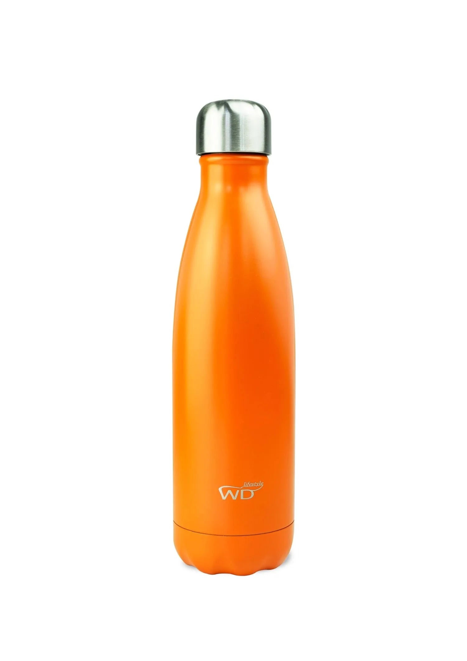 Stilvolle 500ml Isolierflasche in Mandarine von Easy Life: Hält Getränke warm oder kalt, aus robustem Edelstahl, ideal für unterwegs.