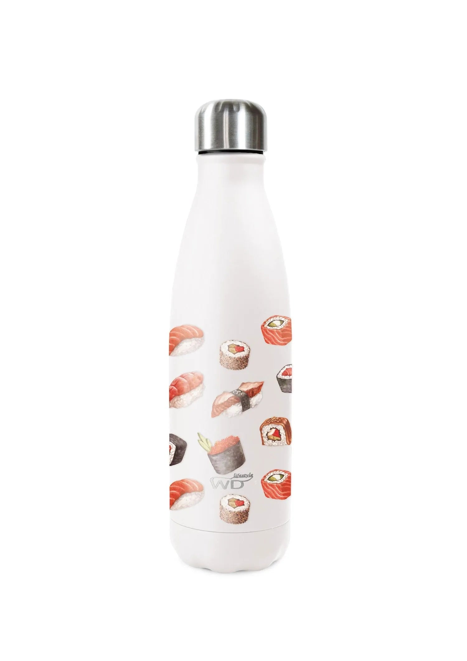 Stilvolle 500ml Isolierflasche von Easy Life, inspiriert von Sushi-Kultur, hält Getränke warm/kalt, auslaufsicher, BPA-frei.