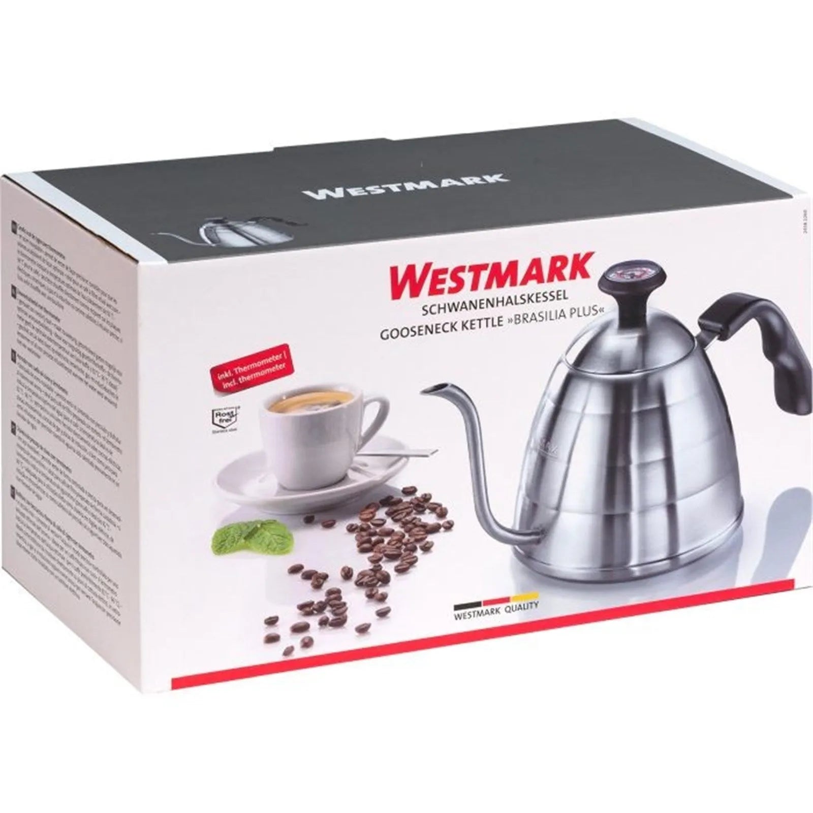 Eleganter 800ml Schwanenhalskessel mit Thermometer für perfekten Kaffee.