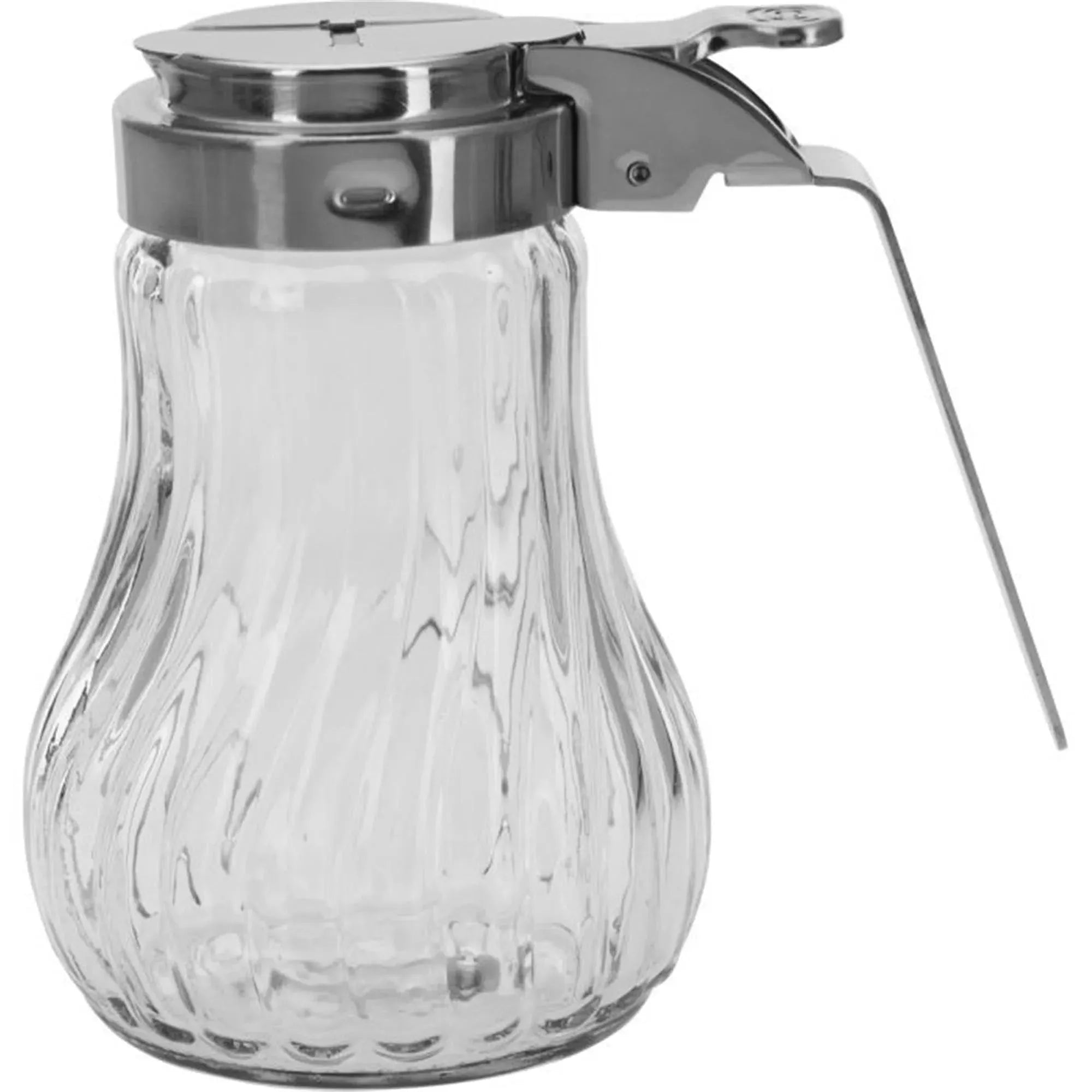 Eleganter 250ml Sahnegiesser aus Glas und Edelstahl, ideal für Sahne und Honig. Spülmaschinenfest und tropffrei.