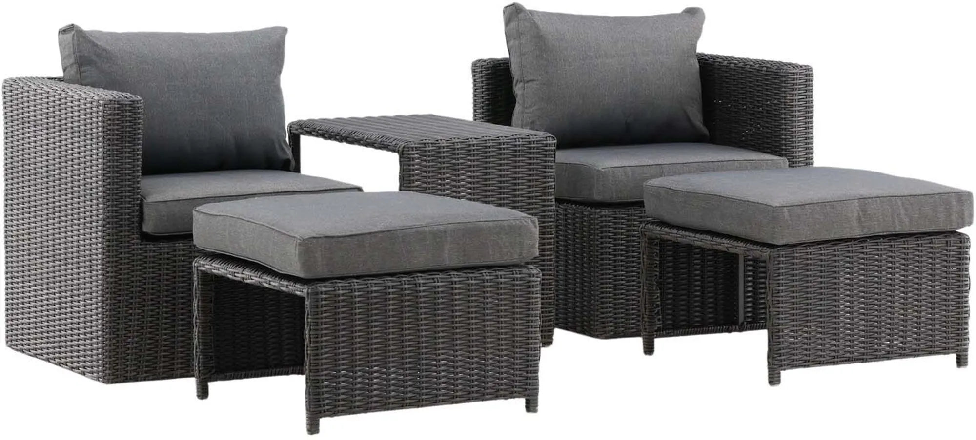 Elegantes Quad Lounge Outdoorset von Venture Home: Schwarzes Kunstrattan, UV-beständig, komfortabel, ideal für stilvolle Außenbereiche.