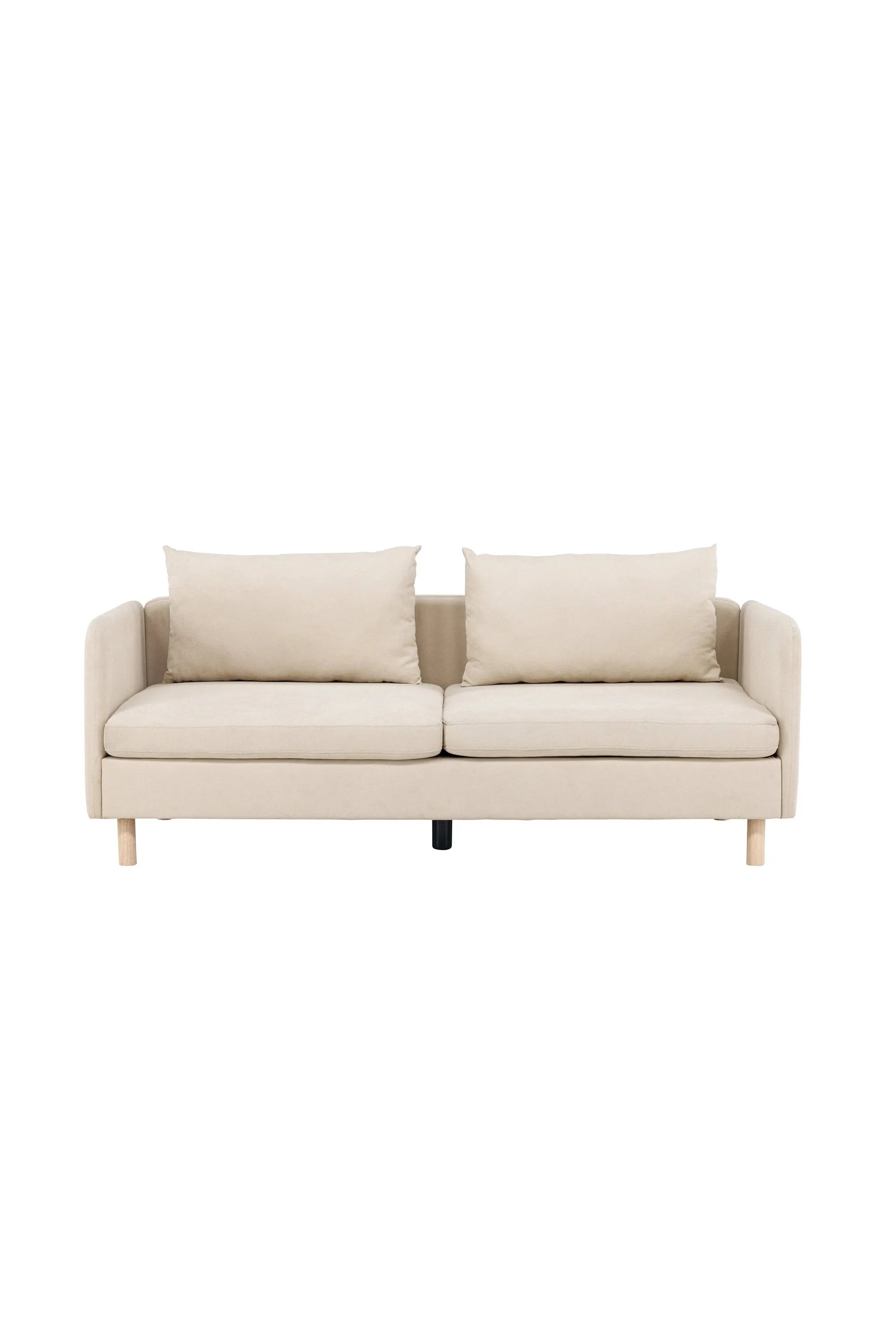 Elegantes Zero-Sofa in Beige, 2-Sitzer, weiches Polyester, helle Holzbeine, 197x102x83cm, moderner Komfort.