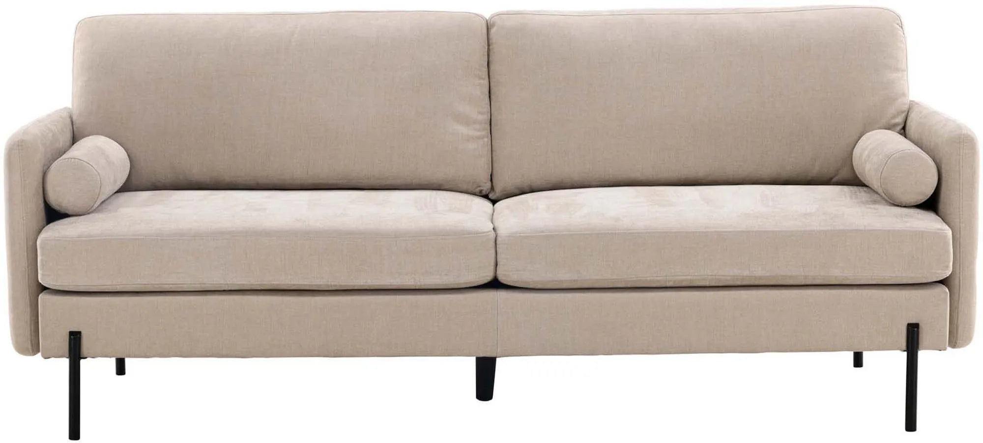 Elegantes Antibes 3-Sitzer-Sofa: Minimalistisches Design, beiger Polyesterbezug, schwebende Metallbeine, zeitloser Stil.