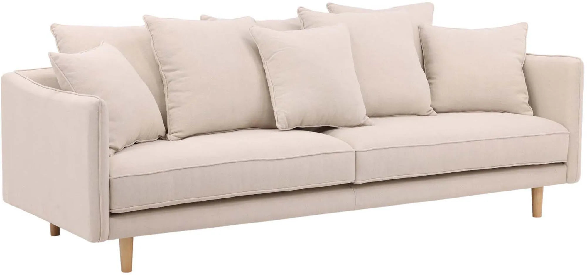 Elegantes cremefarbenes 3-Sitzer-Sofa aus Leinen, nordisches Design, Kiefernholzbeine, optimaler Komfort.