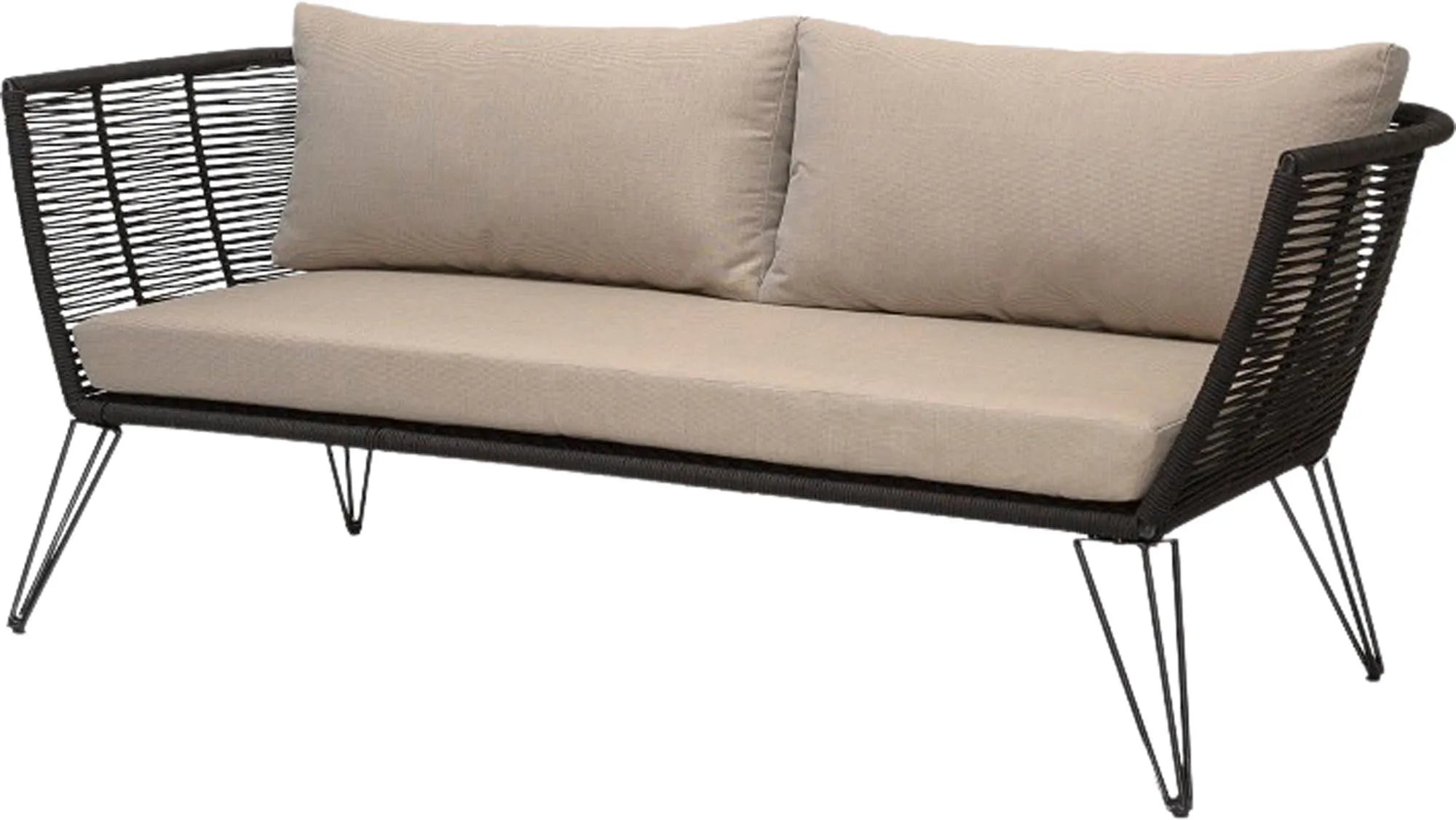 Das Mundo Sofa von Bloomingville: Eleganz trifft auf Funktionalität. Schwarzes Metall, handgewebtes Polyester, abnehmbare Bezüge. Perfekt für modernes Wohnen.