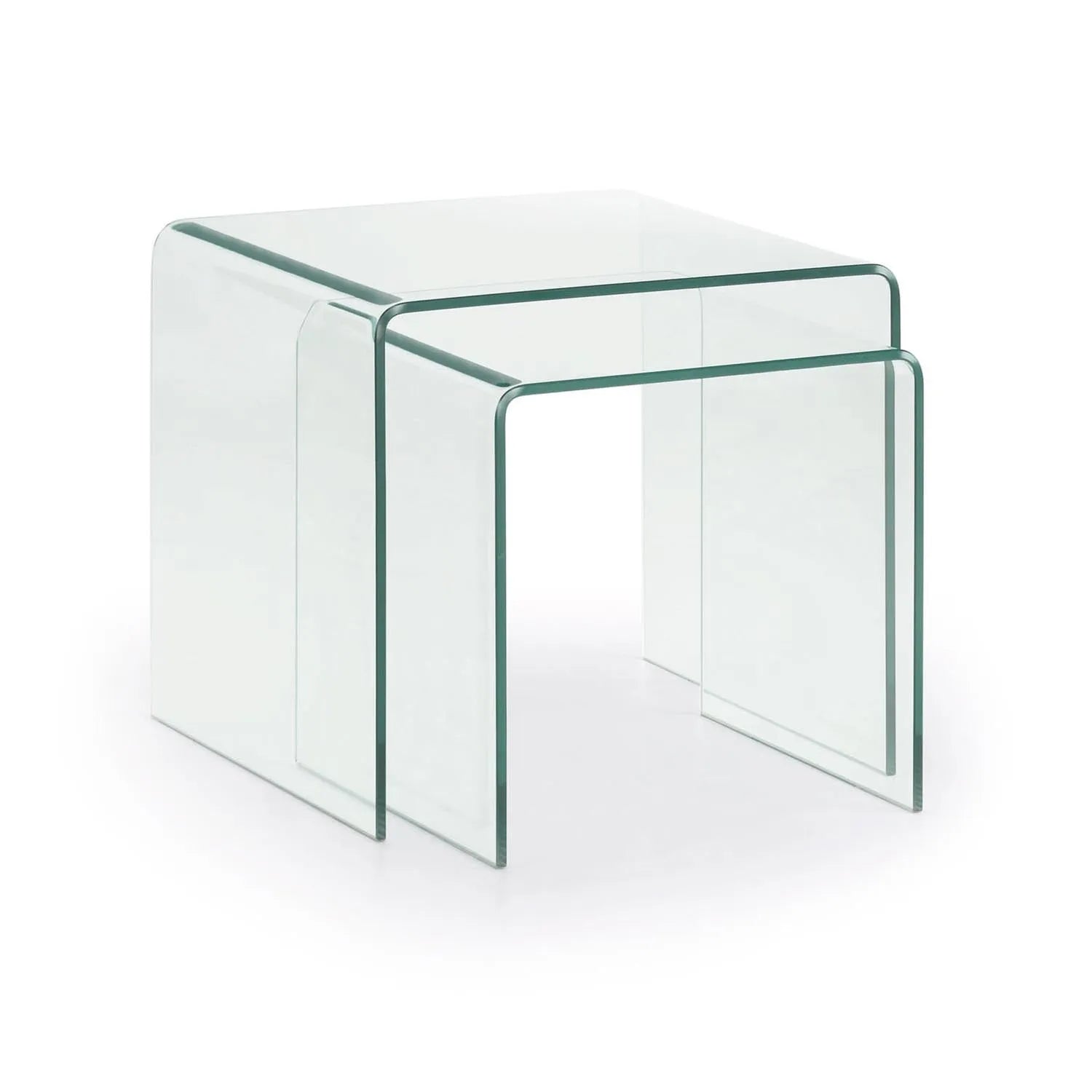 Elegantes Burano Set: 2 Satztische aus gehärtetem Glas, minimalistisch, stabil, transparent, ideal für moderne Wohnräume.