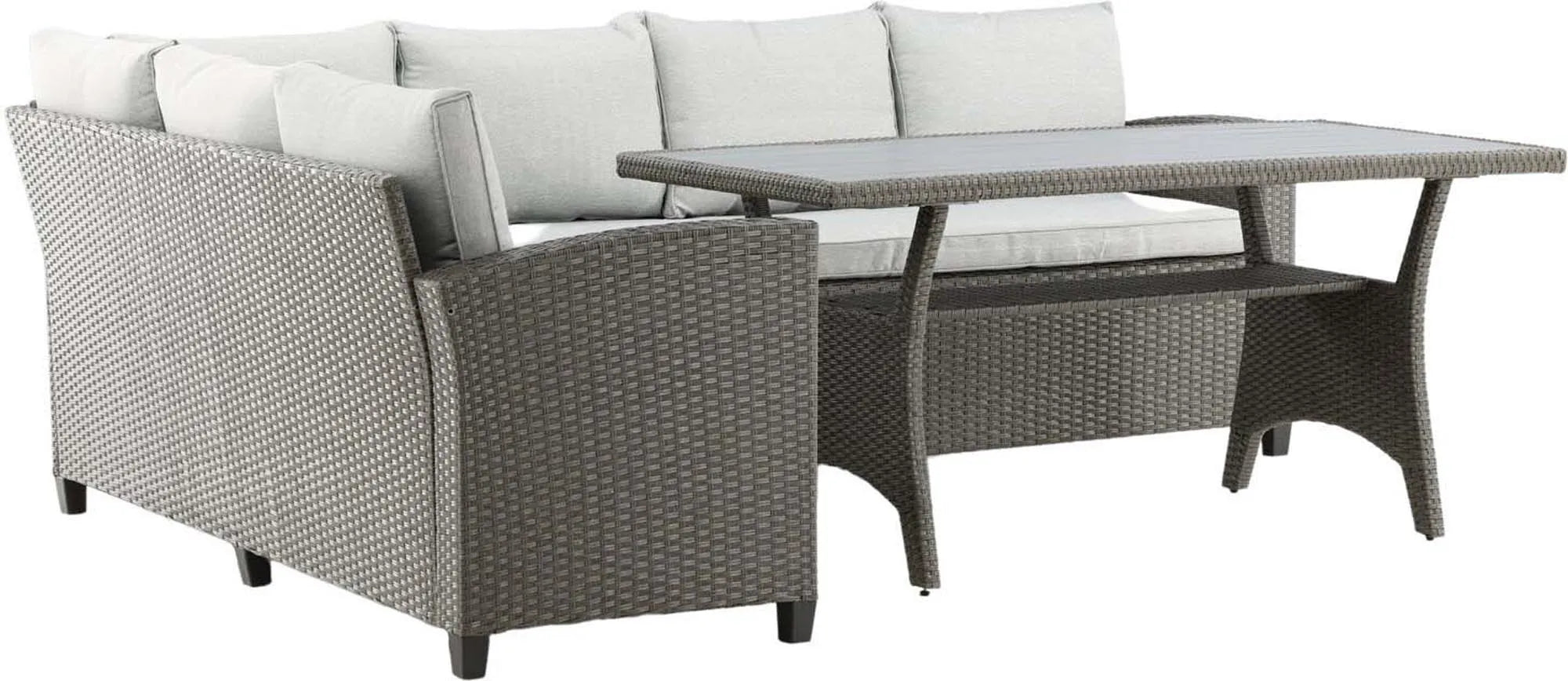 Stilvolles Brentwood Ecksofa-Set aus robustem Kunstrattan, ideal für gesellige Abende im Freien. Wetterfest und komfortabel.