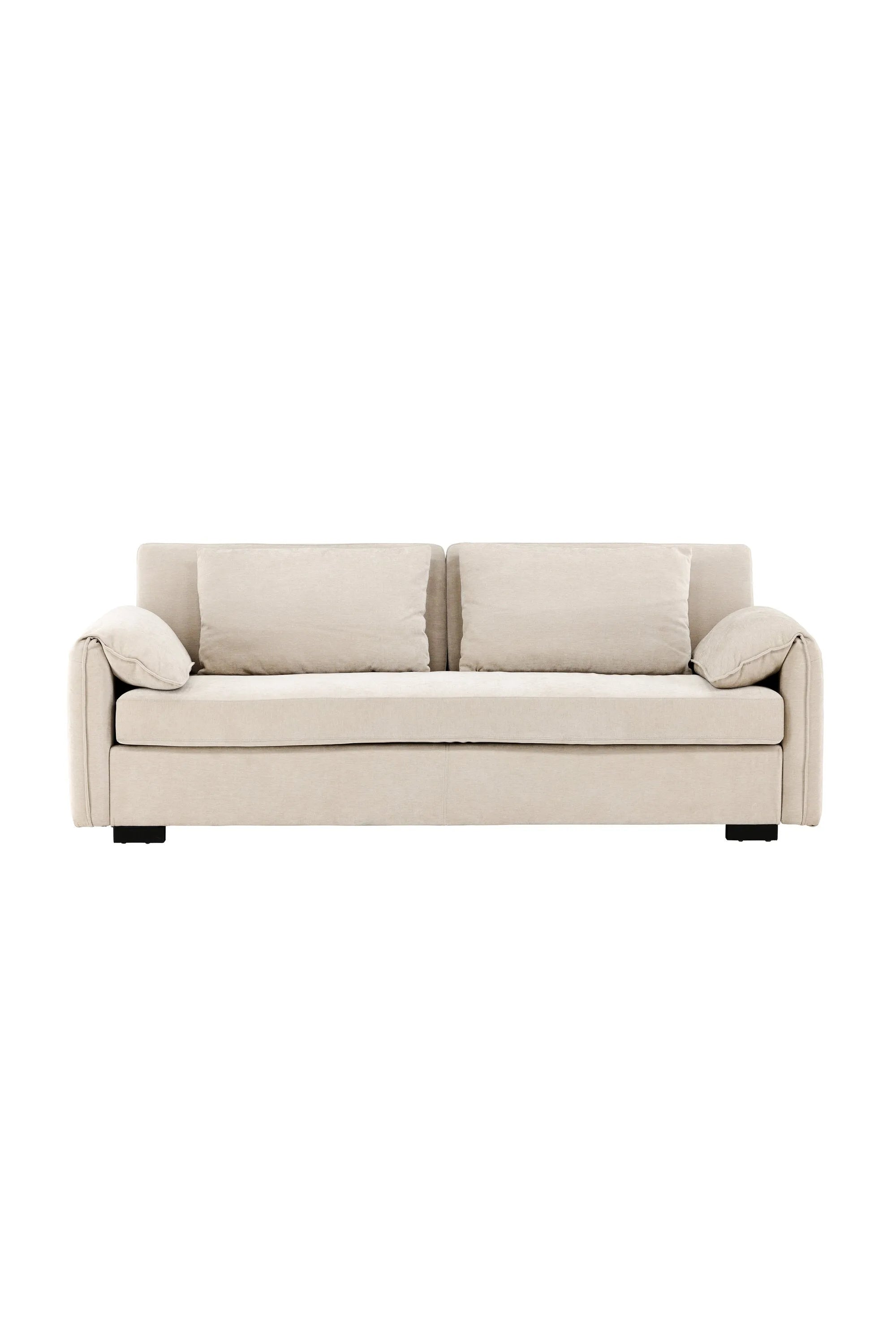 Gemütliches 3-Sitzer-Sofa Malva in Beige, 230x88x97cm, mit weichen Armlehnen, ideal für stilvolle Entspannung.