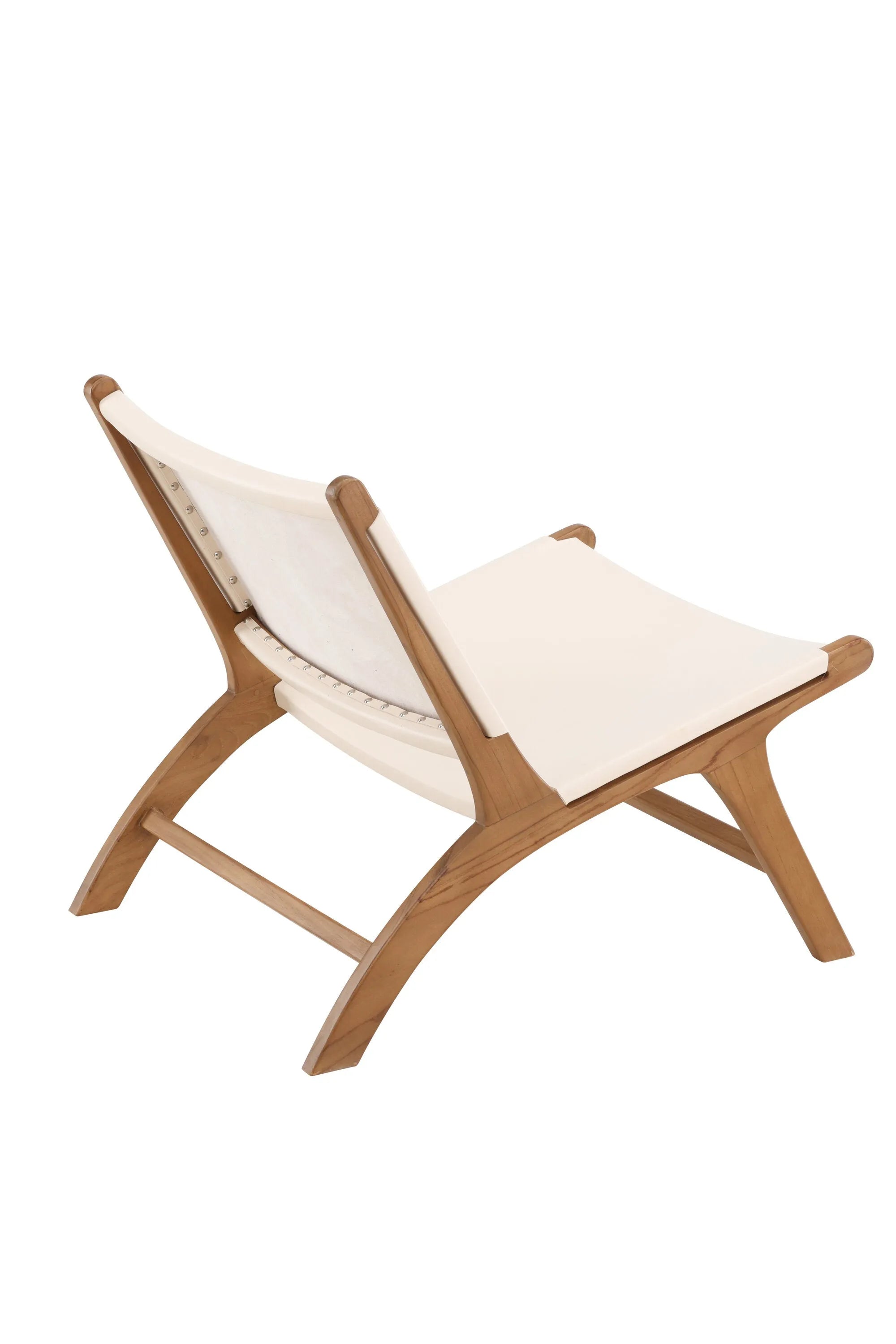 Eleganter Sessel aus PU-Leder und Teakholz, vereint Komfort und Stil, ideal für modernes Wohnambiente.