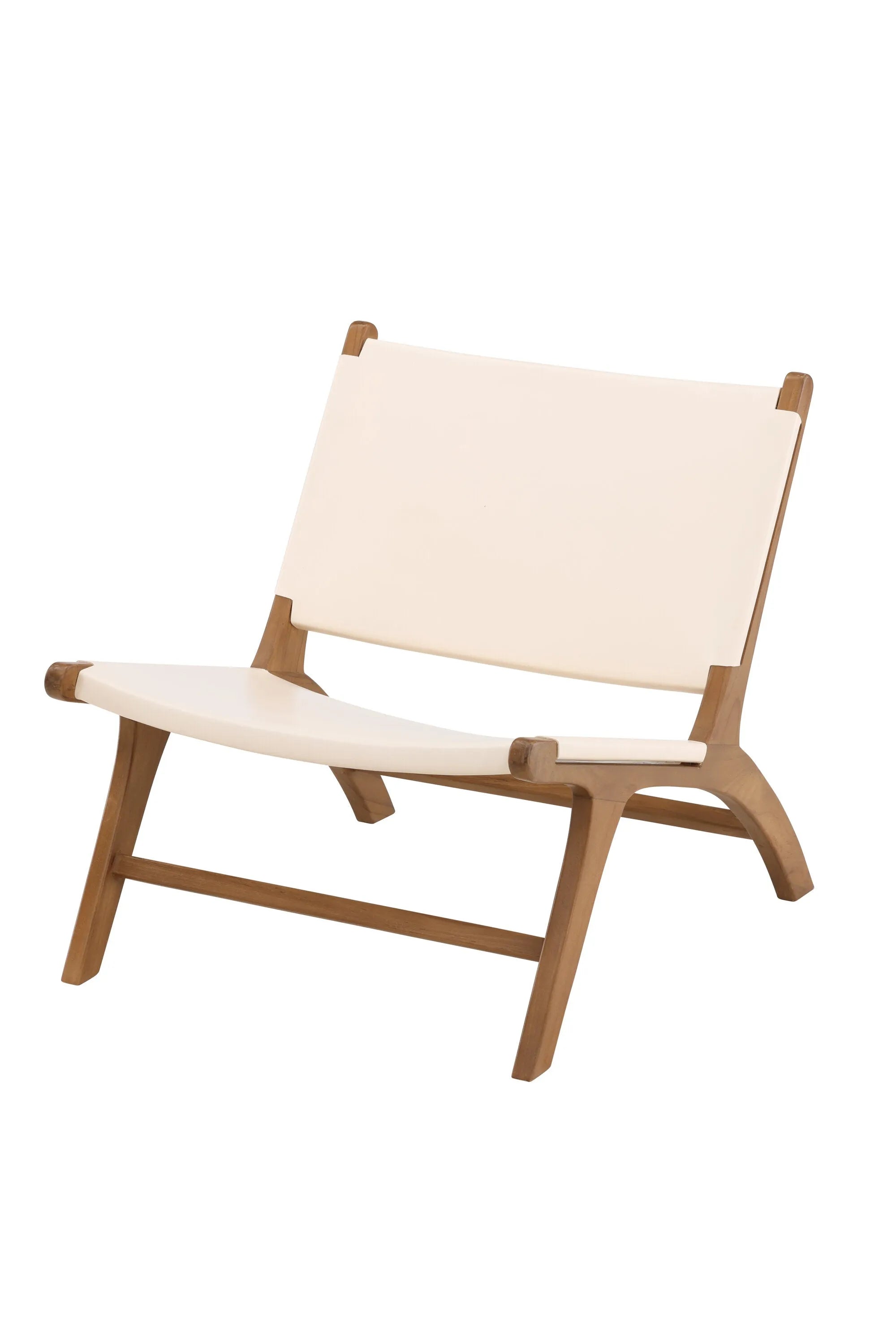 Eleganter Sessel aus PU-Leder und Teakholz, vereint Komfort und Stil, ideal für modernes Wohnambiente.