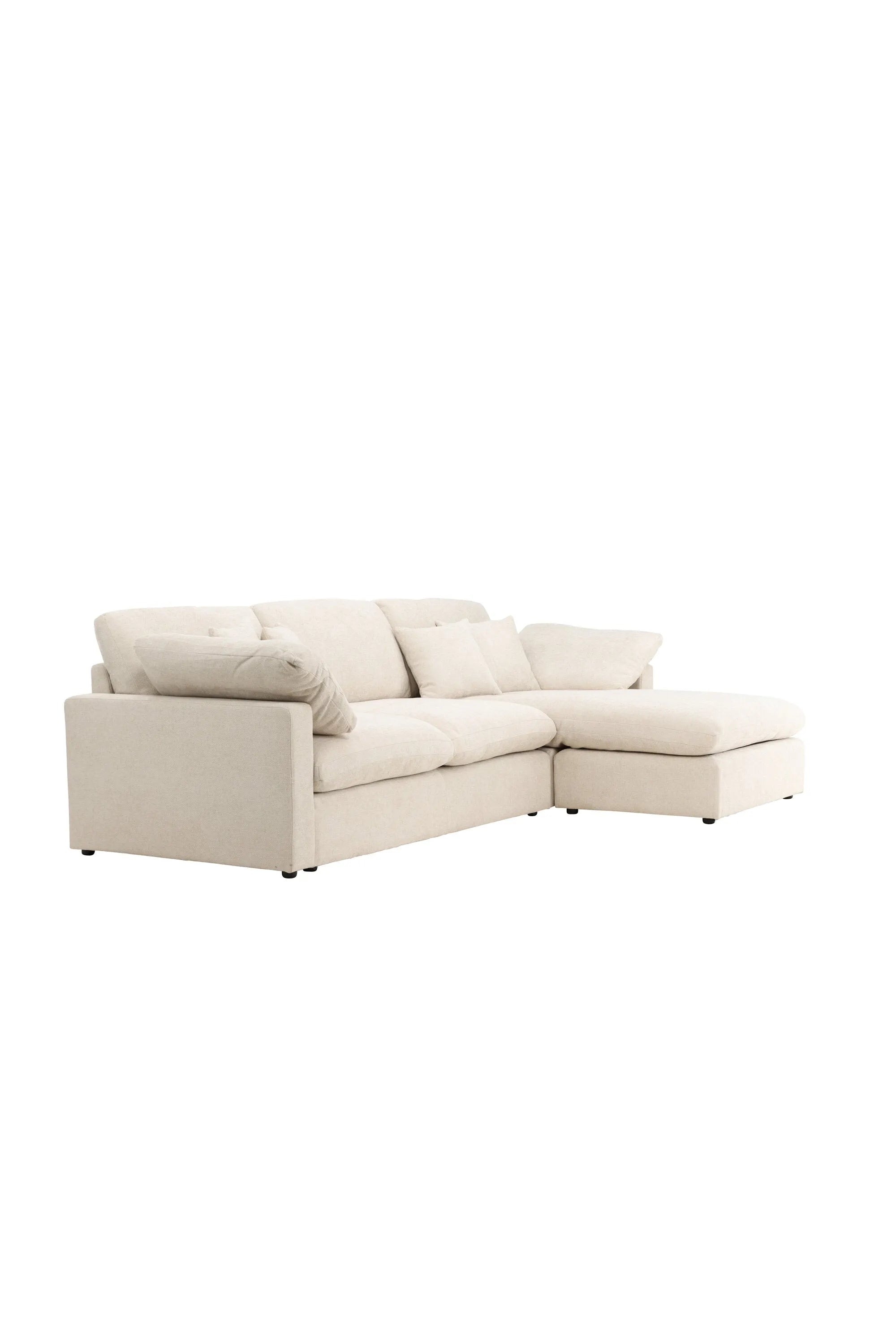 Elegantes Amalfi Ecksofa: Modernes Design, langlebiges Eukalyptus-Holz, pflegeleichter Bezug, hoher Komfort.