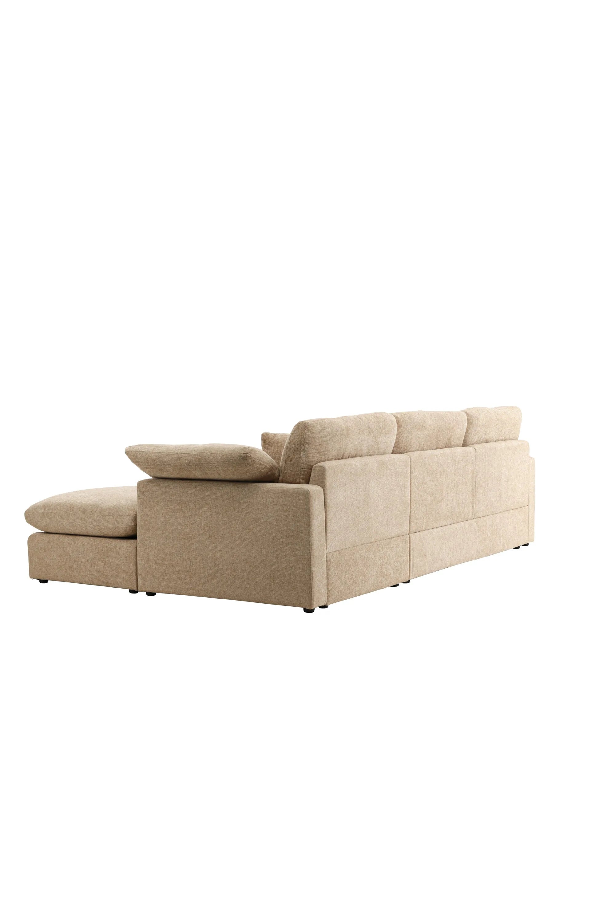 Elegantes Amalfi Ecksofa: Modernes Design, langlebiges Eukalyptus-Holz, pflegeleichter Bezug, hoher Komfort.