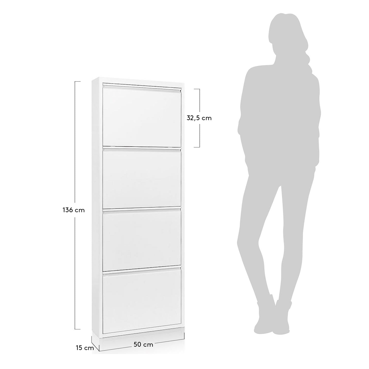 Ode Schuhschrank 50 x 136 cm 4-türig weiß in Weiß präsentiert im Onlineshop von KAQTU Design AG. Schuhschrank ist von Kave Home