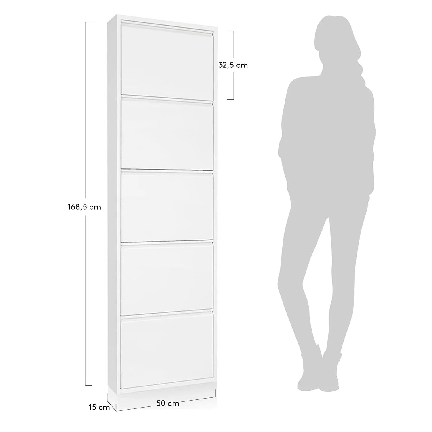 Ode Schuhschrank 50 x 168,5 cm 5-türig weiß in Weiß präsentiert im Onlineshop von KAQTU Design AG. Schuhschrank ist von Kave Home