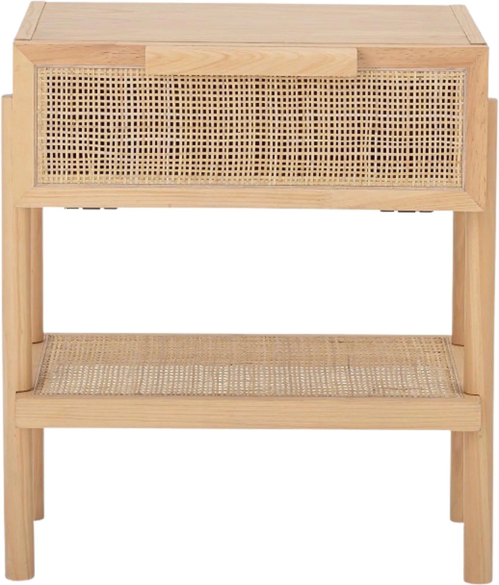 Der Manon Beistelltisch von Bloomingville vereint Kiefernholz, MDF und Rattan in einem charmanten, skandinavischen Design.