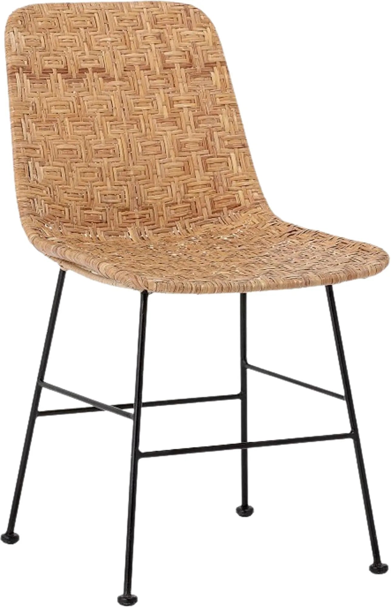 Eleganter Esszimmerstuhl aus Naturrattan mit stabilem Eisengestell, ideal für stilvolle und gemütliche Mahlzeiten.