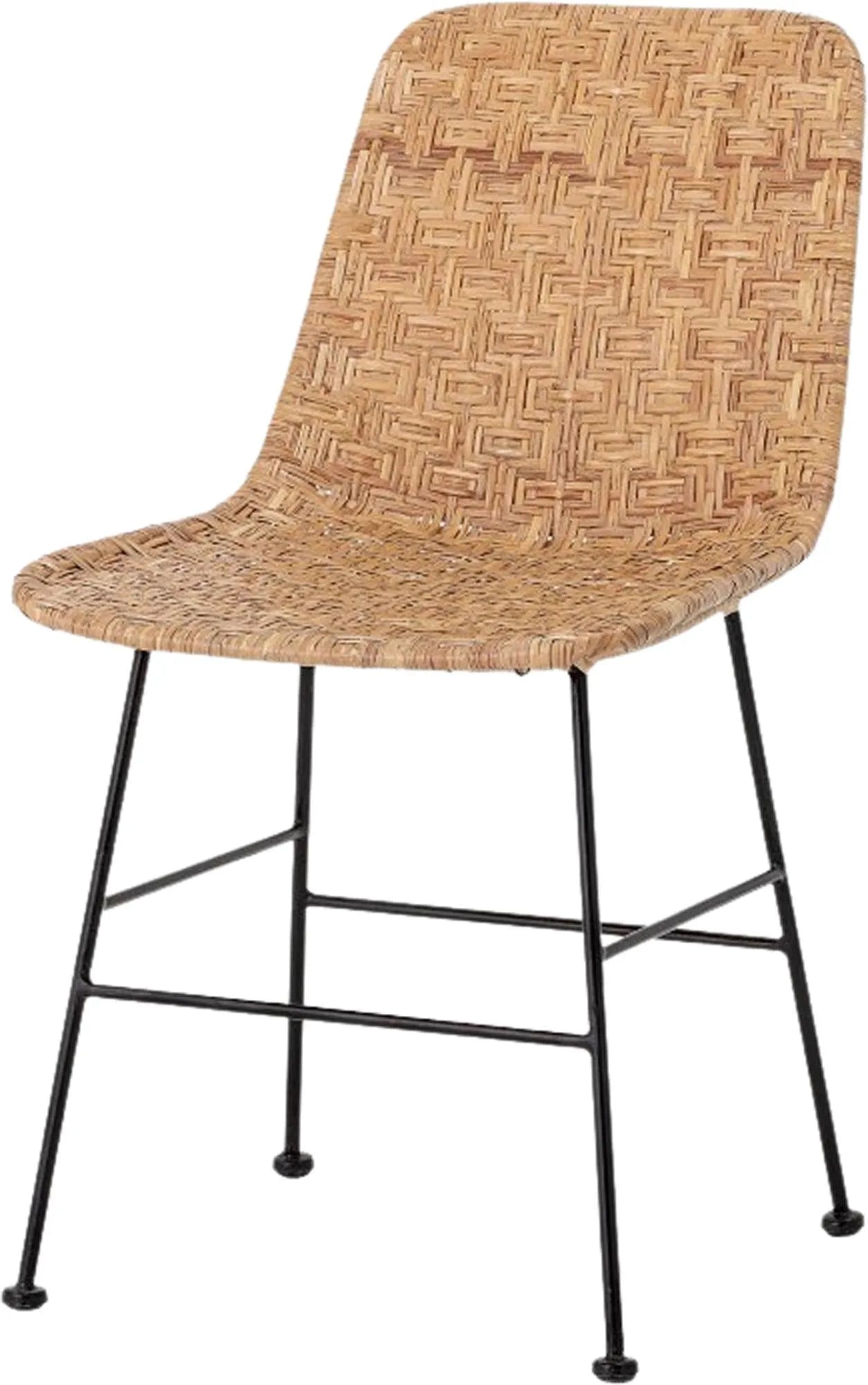 Eleganter Esszimmerstuhl aus Naturrattan mit stabilem Eisengestell, ideal für stilvolle und gemütliche Mahlzeiten.