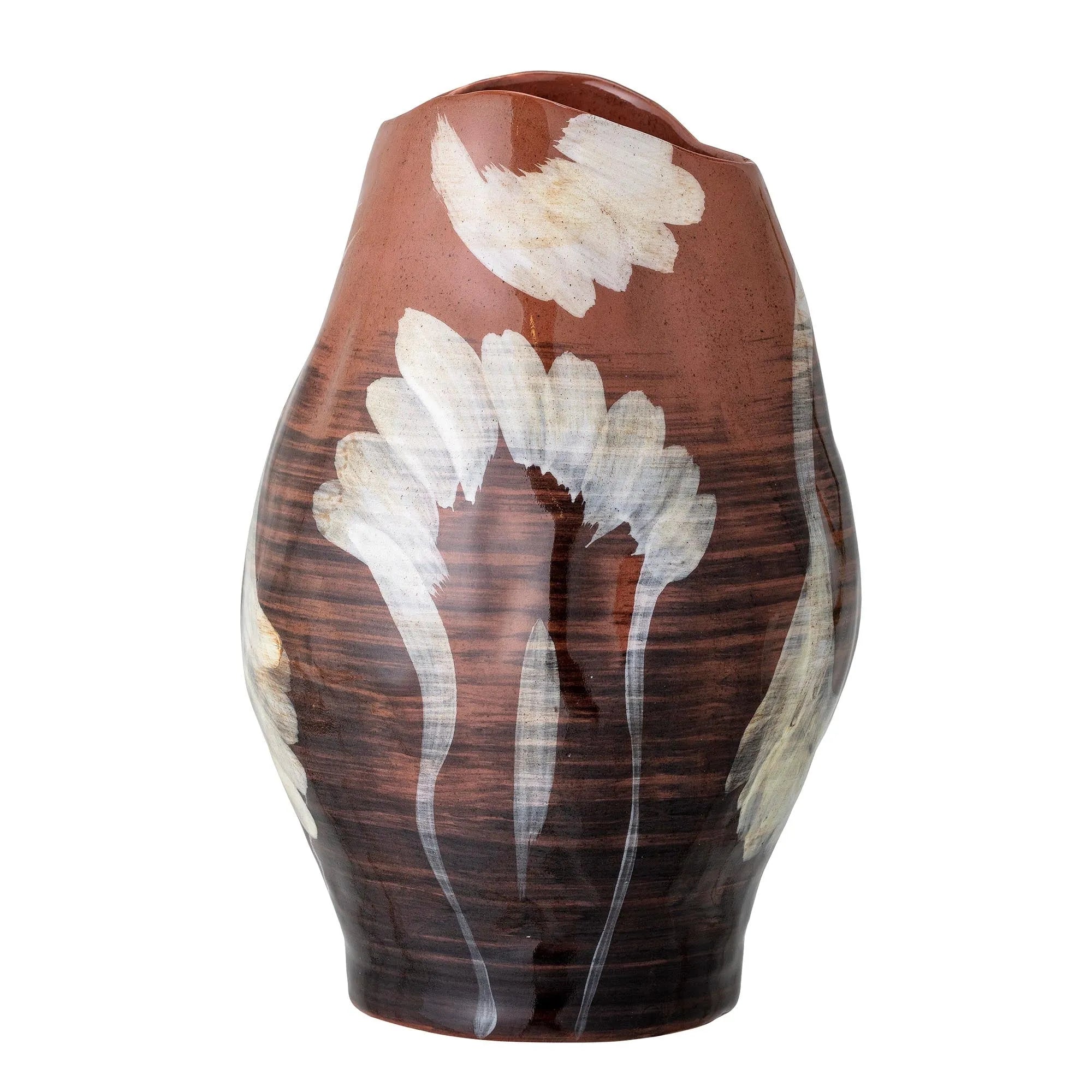 Die Obsa Vase von Bloomingville: Handbemaltes Steingut in warmen Brauntönen, ideal für Blumensträusse, skandinavisch und elegant.