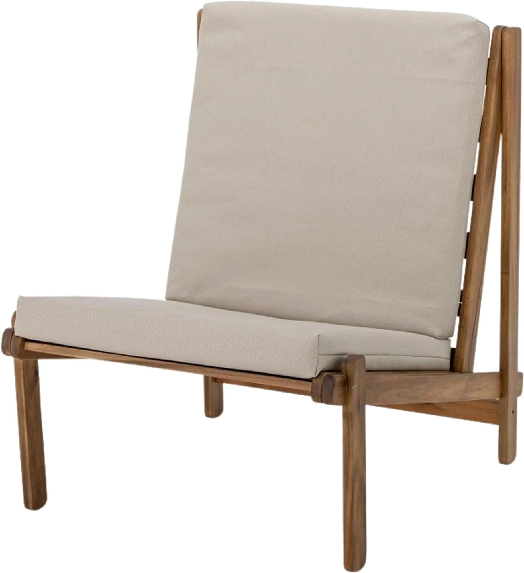 Eleganter Loungesessel aus Akazienholz mit bequemen Canvas-Kissen, ideal für stilvolle Entspannung.