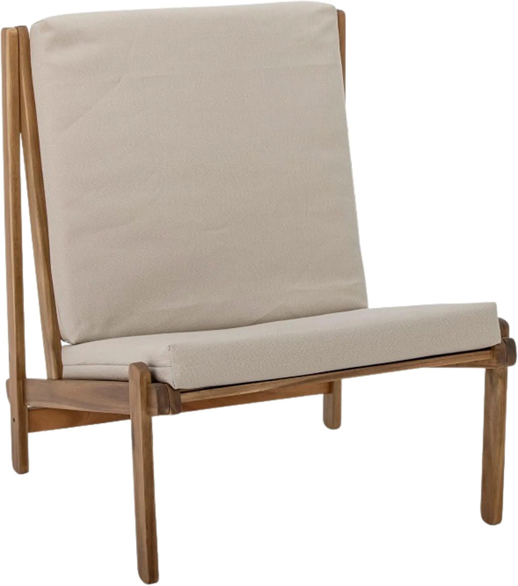 Eleganter Loungesessel aus Akazienholz mit bequemen Canvas-Kissen, ideal für stilvolle Entspannung.