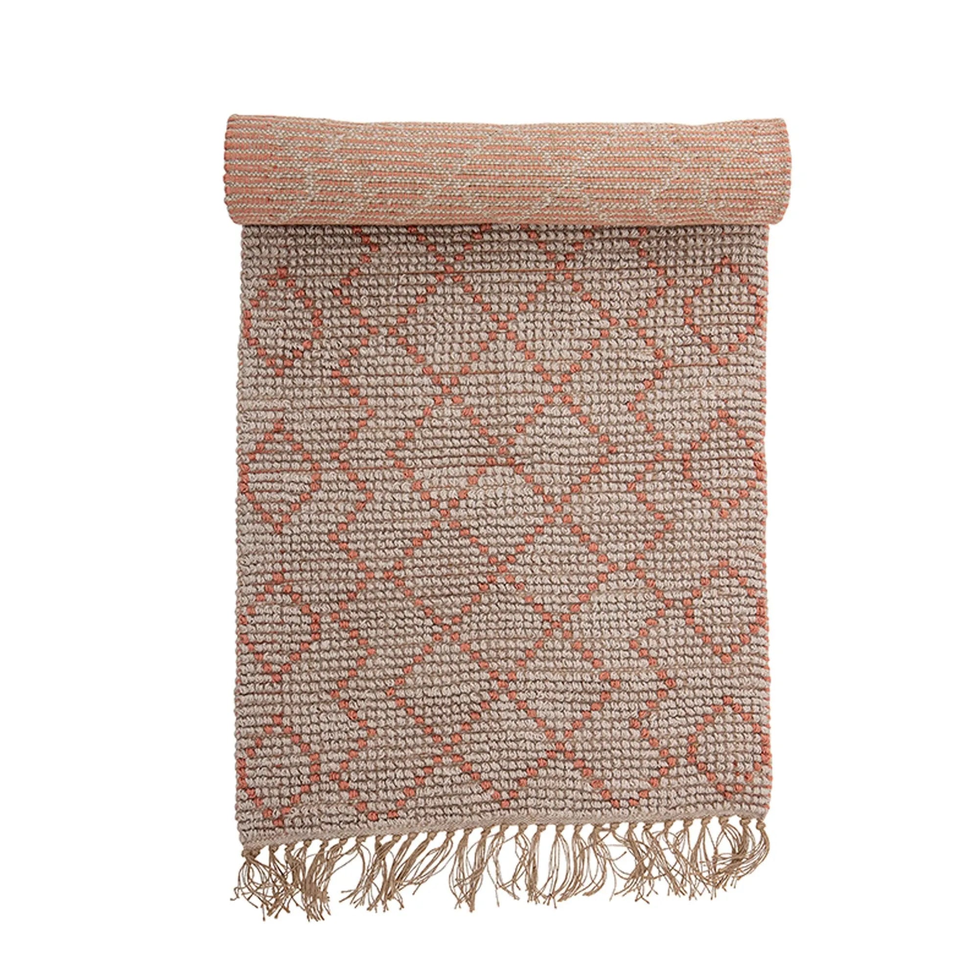 Abriella Teppich aus Jute: Nachhaltig, robust, mit elegantem Fransen-Design und warmem Orange. Ideal für Wohnräume.