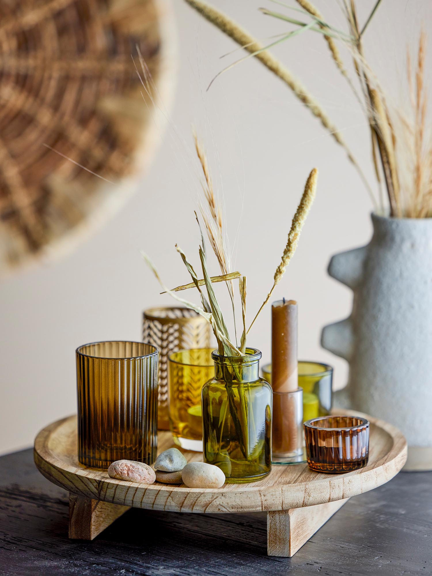 Sanga Tablett mit Teelichthaltern, Natur, Glas in Nature präsentiert im Onlineshop von KAQTU Design AG. Teelichthalter ist von Bloomingville