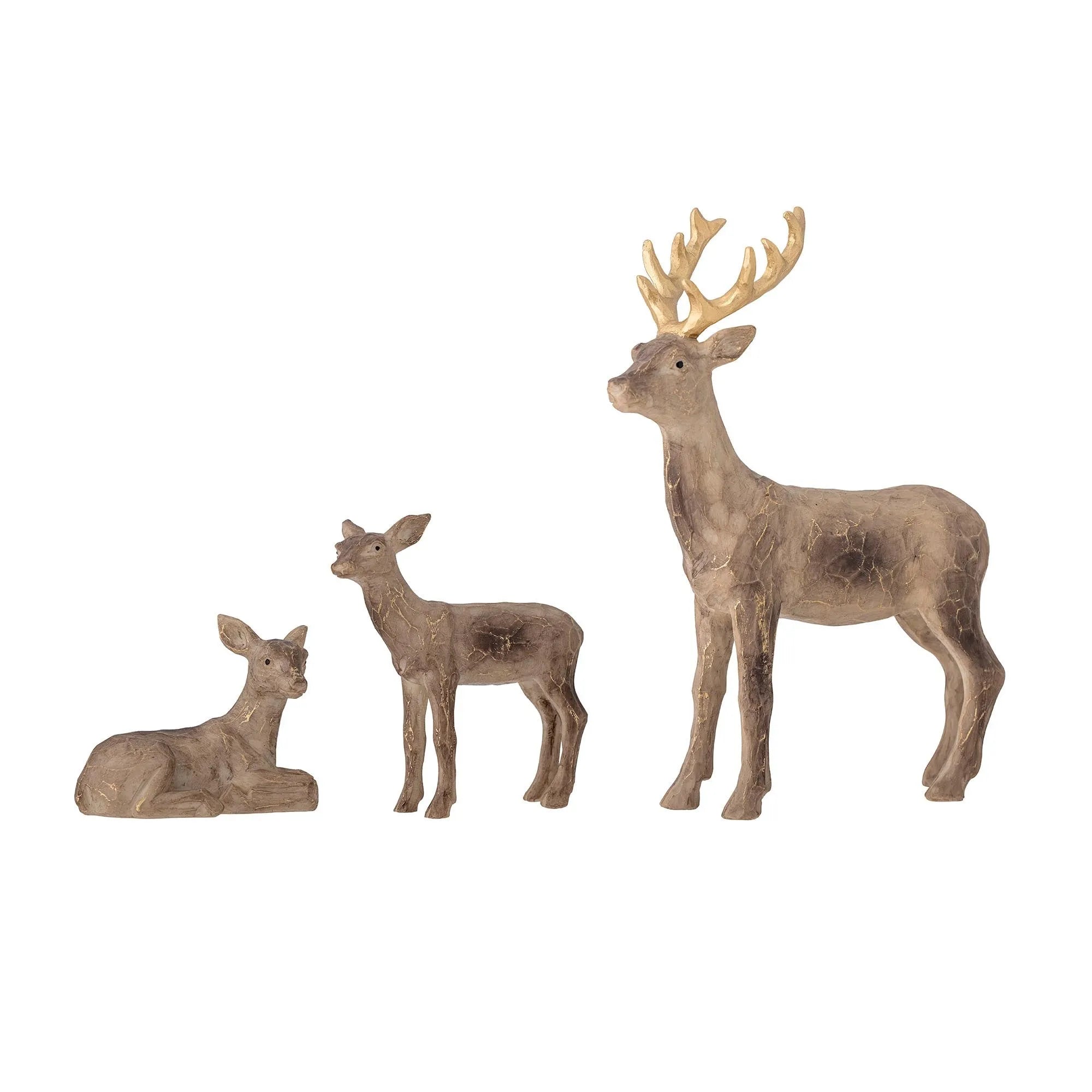 Tuan Deer Set: Drei elegante Polyresin-Rentiere in Braun, ideal für rustikale Weihnachtsdeko und ganzjährige Eleganz.