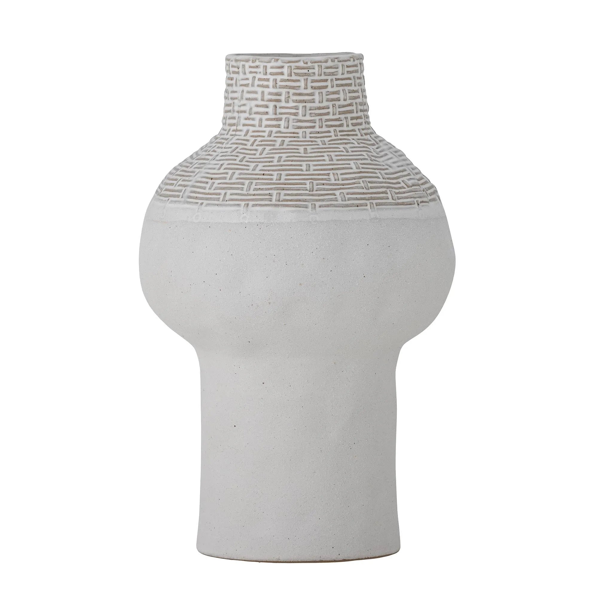 Elegante Iyore Vase aus weißem Steingut von Bloomingville, zeitlos und vielseitig, ideal für Blumen oder als stilvolles Wohnaccessoire.