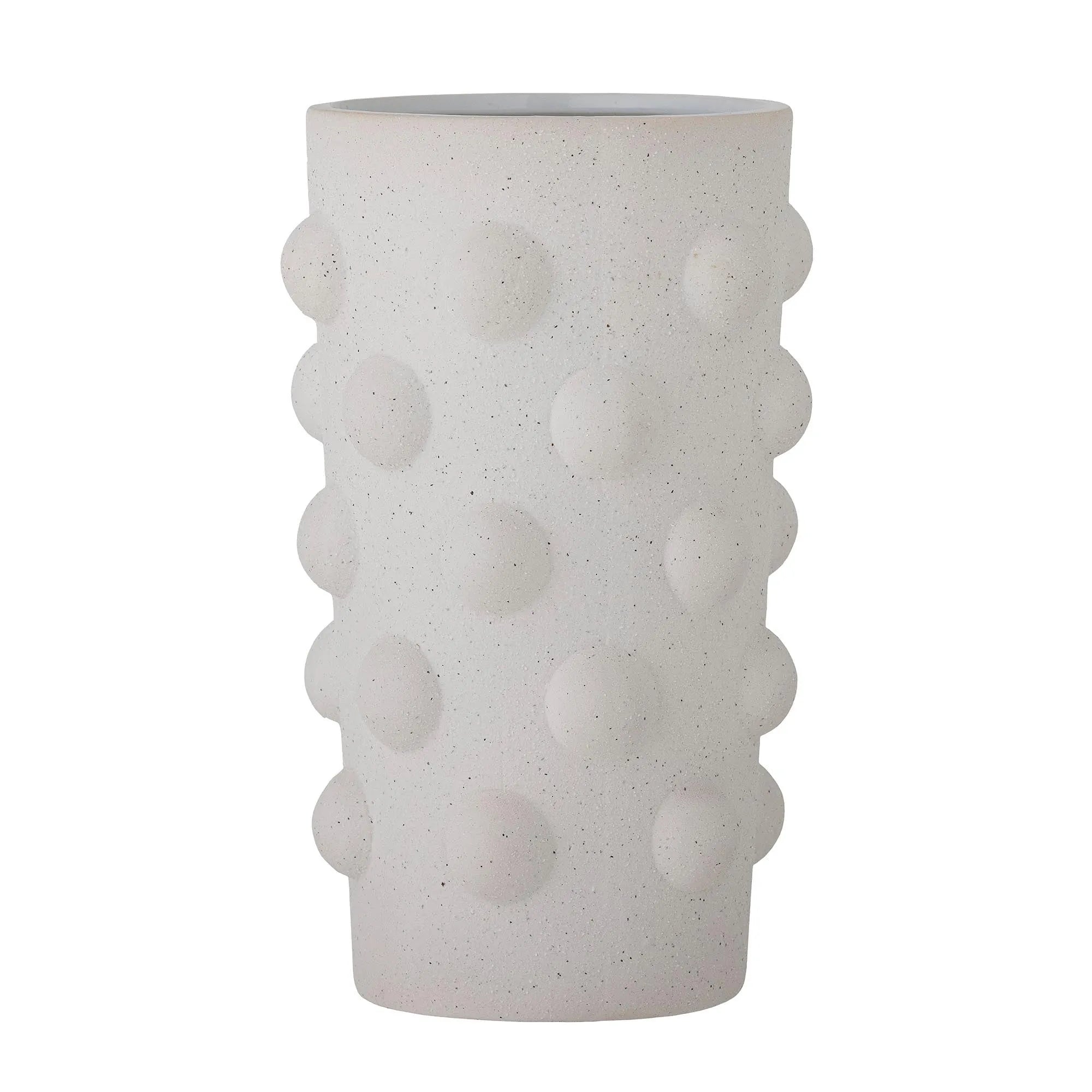 Die Artan Vase von Bloomingville: Elegantes Steingut mit 3D-Pünktchen, ideal für Blumen und Dekor, vielseitig und stilvoll.