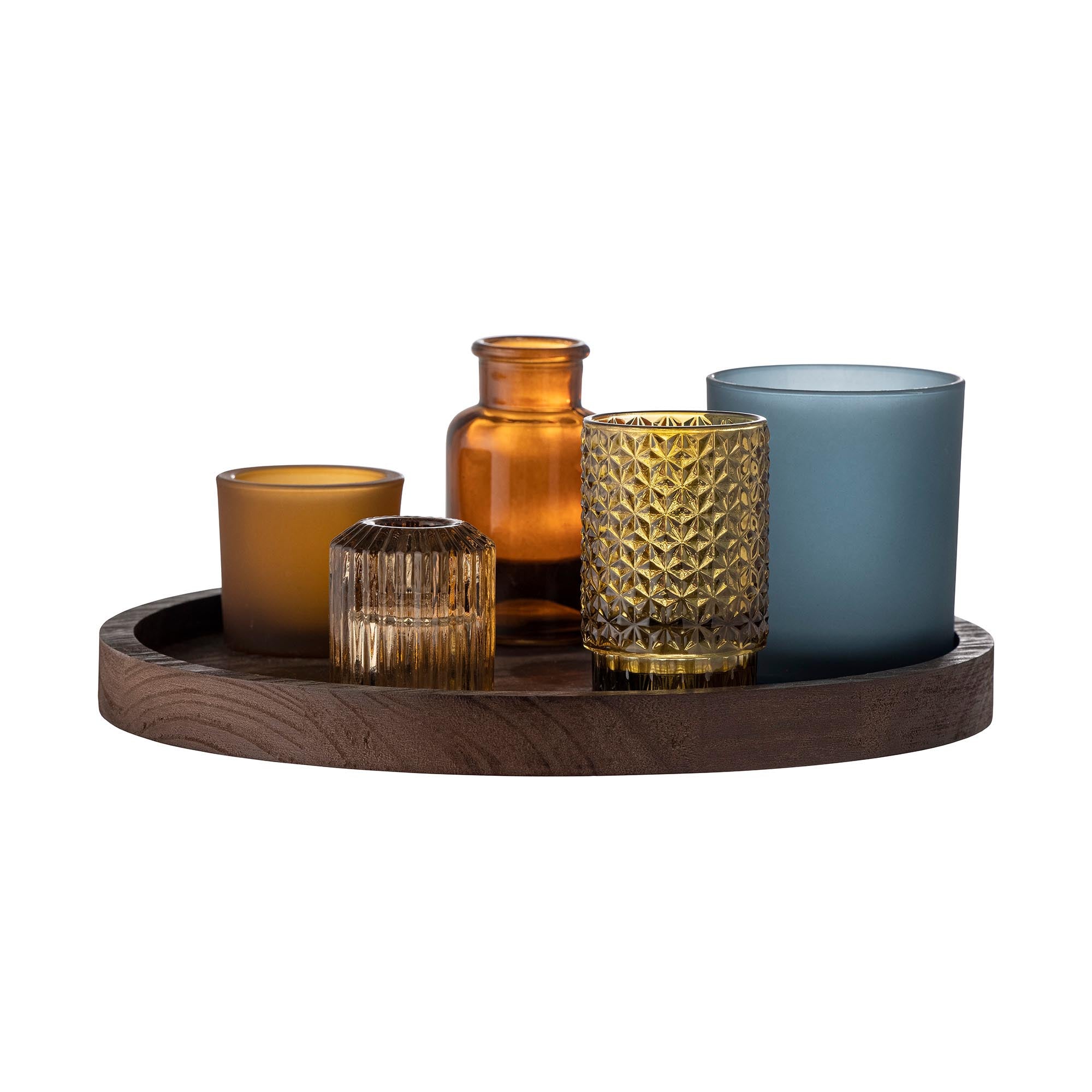 Sanga Tablett mit Teelichthaltern, Braun, Glas in Brown präsentiert im Onlineshop von KAQTU Design AG. Teelichthalter ist von Bloomingville