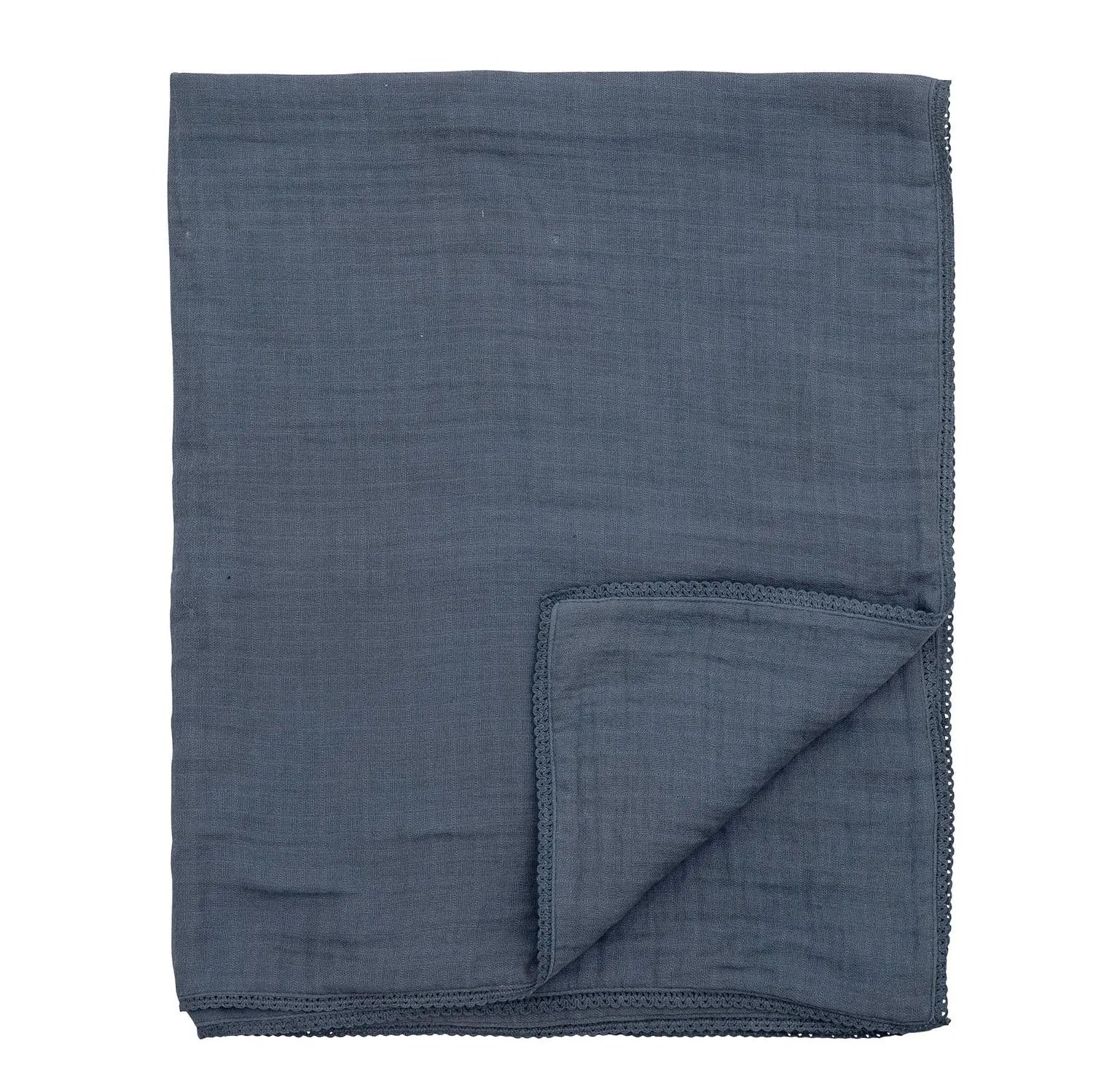 Muslin Bettdecke Blau von Bloomingville Mini: 100% Baumwolle, OEKO-TEX® zertifiziert, stilvoll, atmungsaktiv, ideal für Babys.