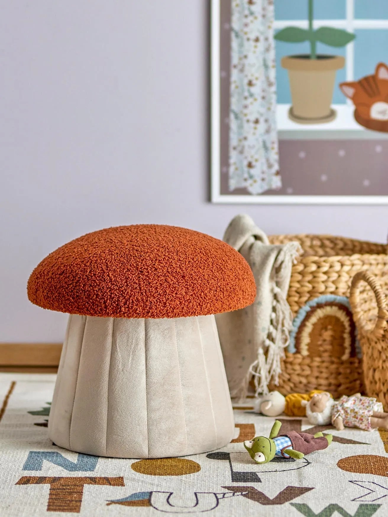 Bertil Pouf, Rot: Gemütlicher Kinderhocker aus hochwertigem Polyester.