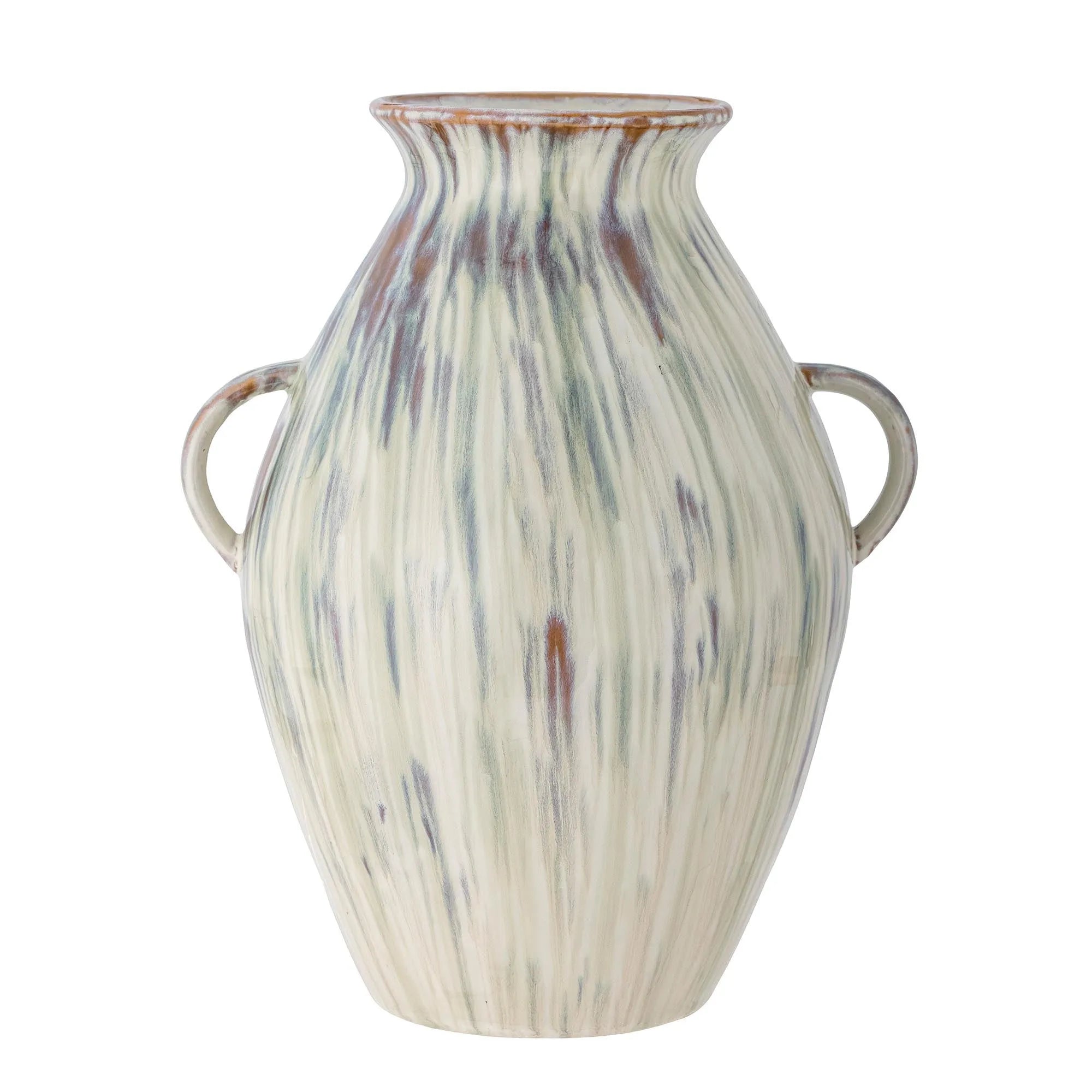 Elegante Sanella Vase aus grünem Steingut, handbemalt, mit Griffen. Einzigartiges Design für Ihre Lieblingsblumen.