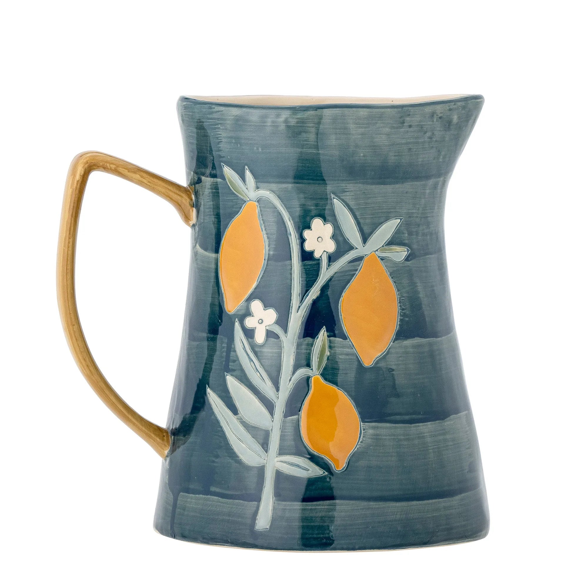 Der Feriha Krug in tiefem Blau, aus robustem Steingut, vereint handwerkliche Kunst und Eleganz. Ideal für Getränke oder als Vase.