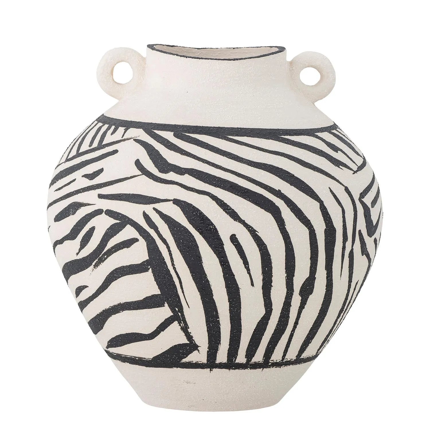 Die Togo Vase von Bloomingville: Skandinavisches Design aus schwarzem Steingut, handbemalt, robust und elegant. Einzigartiges Kunstwerk.