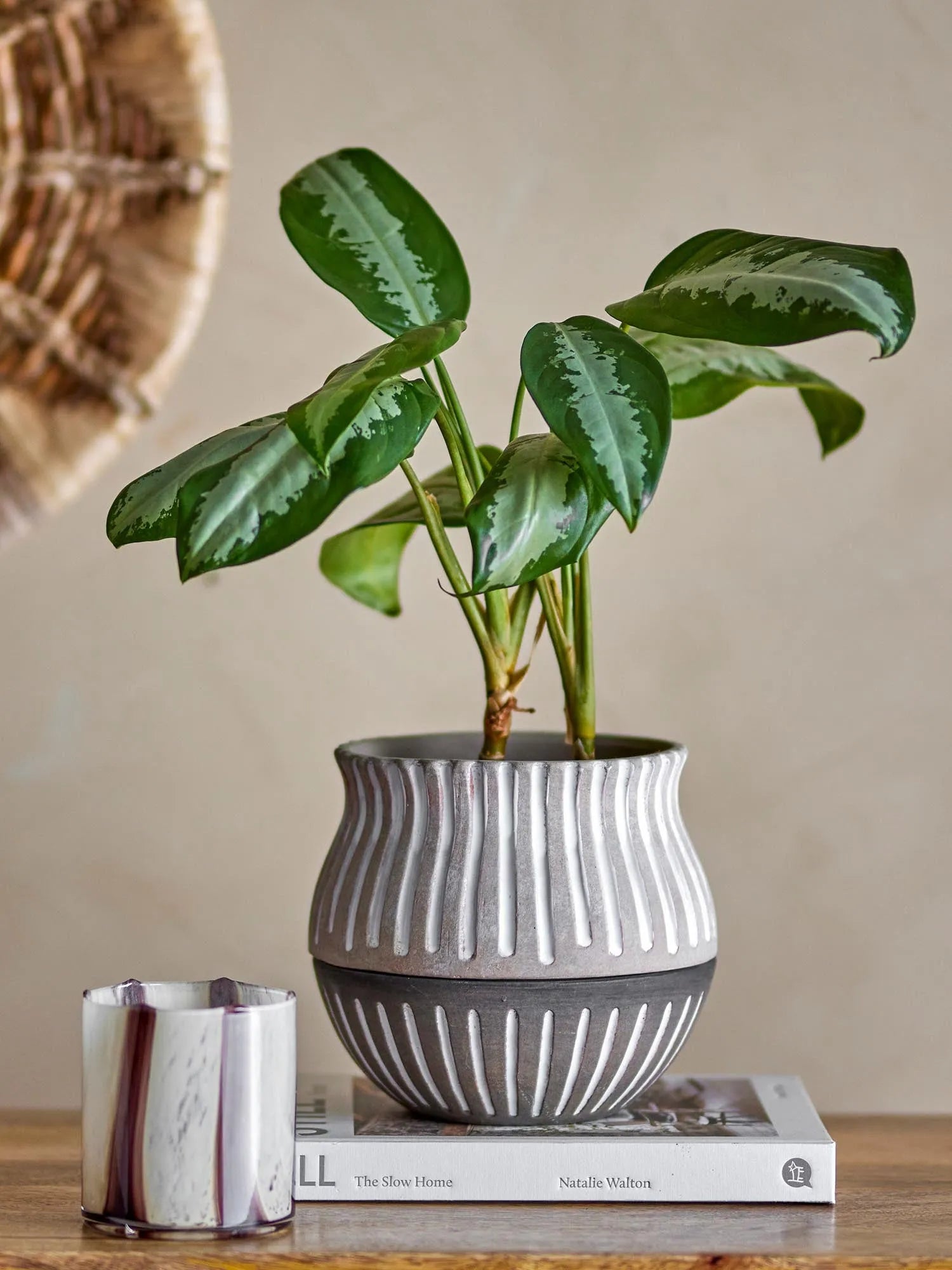 Neliya Blumentopf mit Untertasse, Grau, Terrakotta in Grau präsentiert im Onlineshop von KAQTU Design AG. Blumentopf ist von Bloomingville