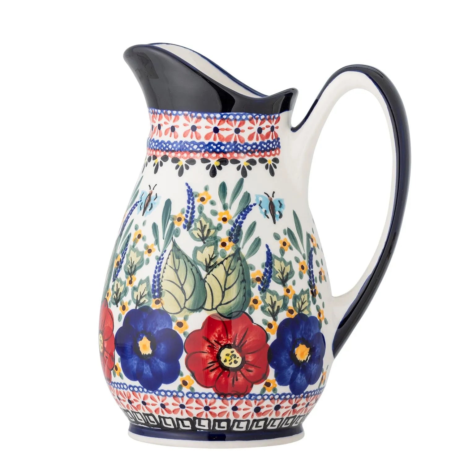 Florist Krug aus Steingut mit farbenfrohem Blumenmotiv, ideal als Vase oder Krug. Einzigartiges Design, robust und dekorativ.