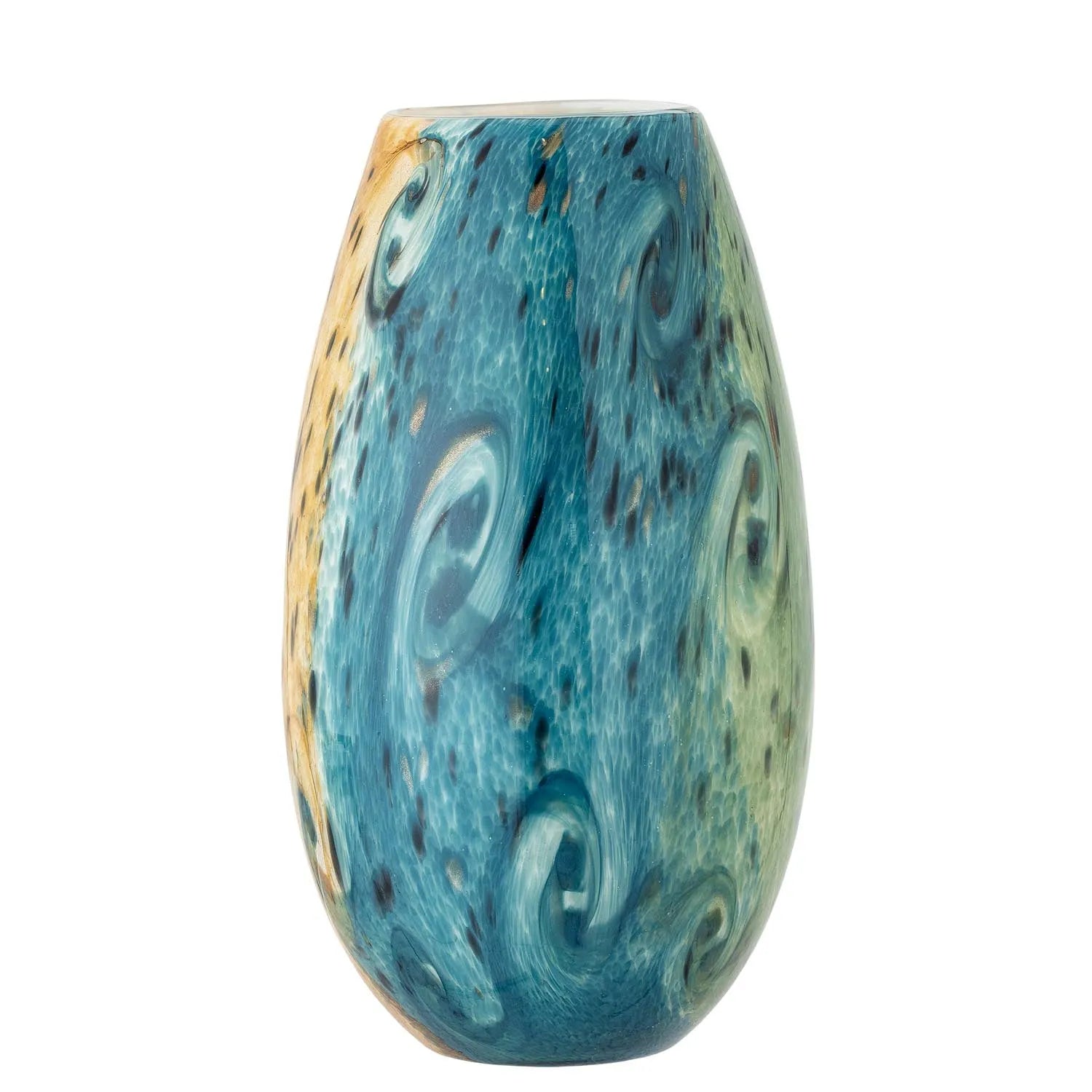 Elegante blaue Kalian Vase aus mundgeblasenem Glas, einzigartig und stilvoll, ideal für Blumen oder als Deko-Highlight.